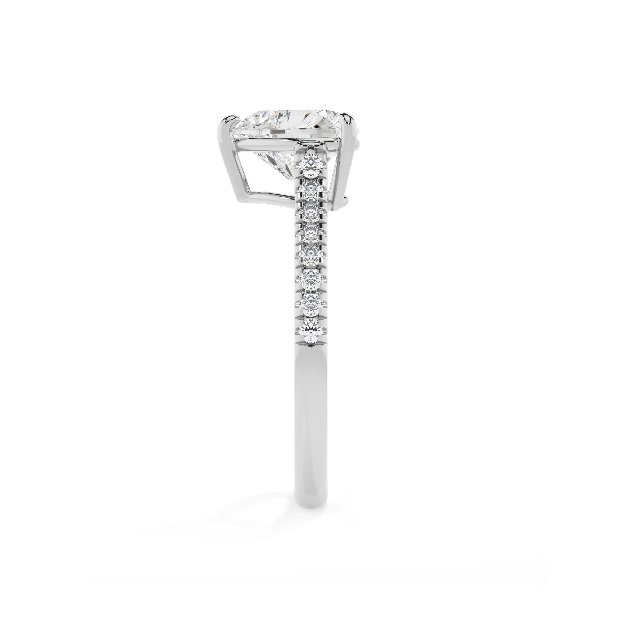 lab grown moissanite heart half eternity solitaire engagement rings in sterling silver 