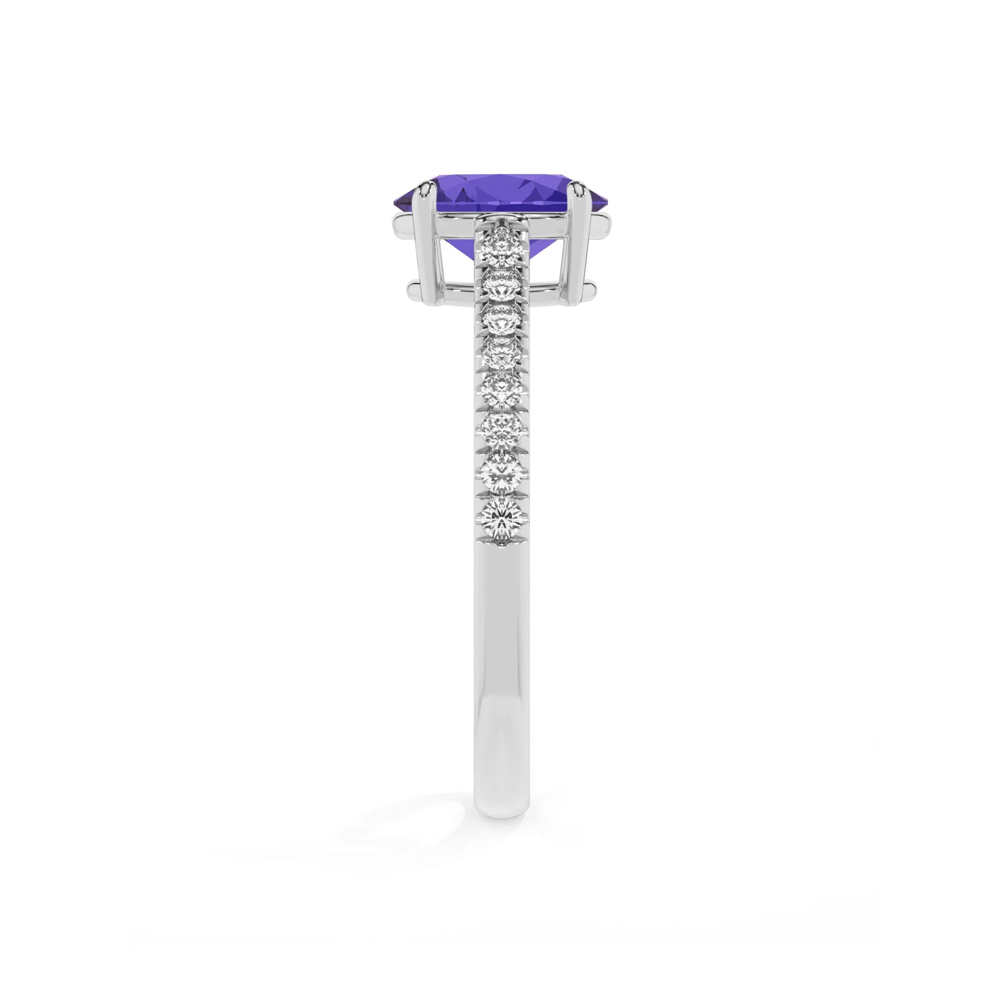 lab grown tanzanite oval half eternity solitaire engagement rings in platinum 