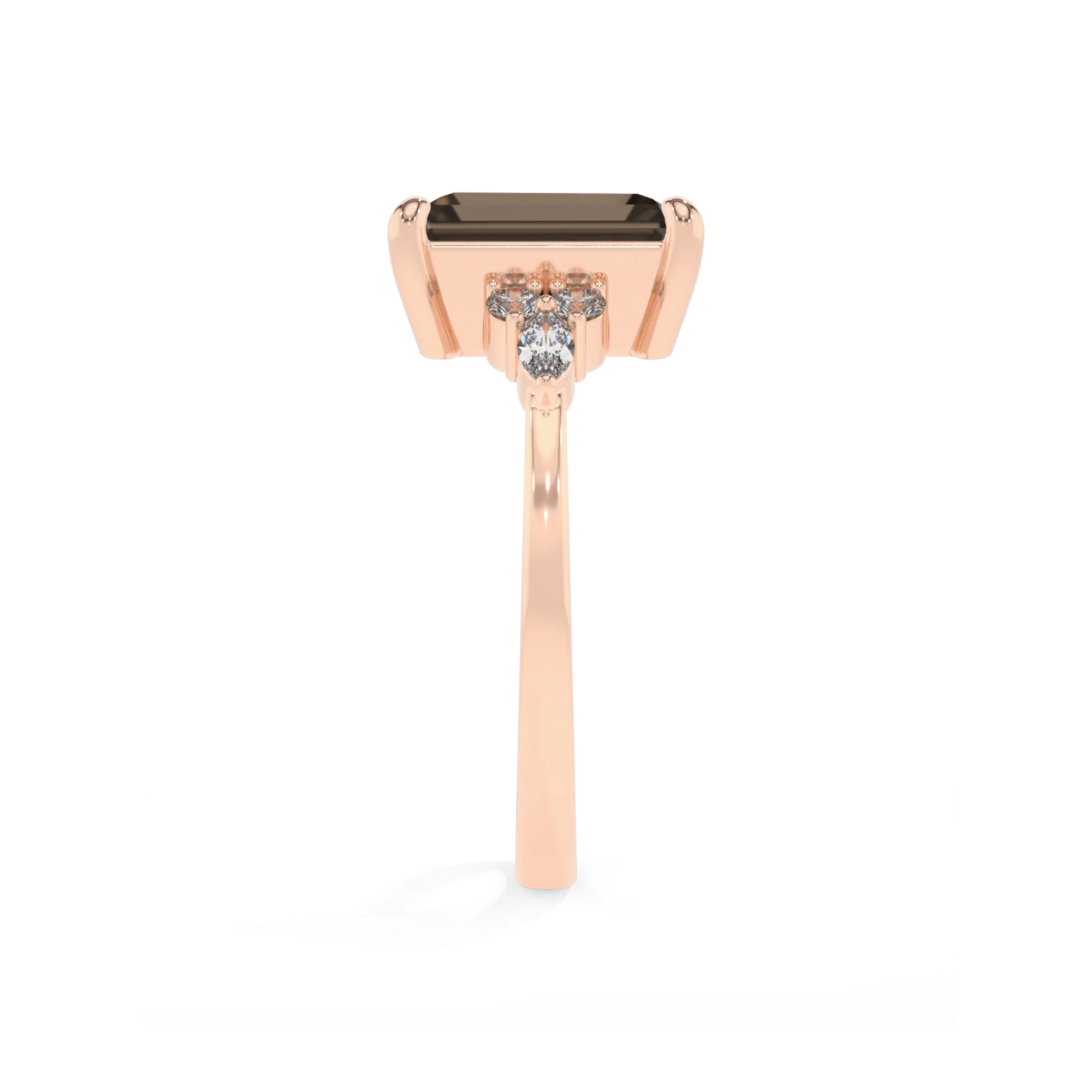 natural smoky-quartz emerald cut solitaire rings in rose gold 