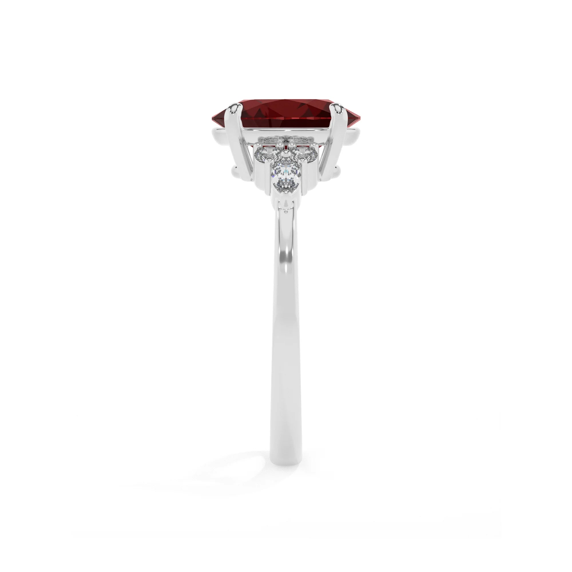 natural garnet oval solitaire rings in white gold 