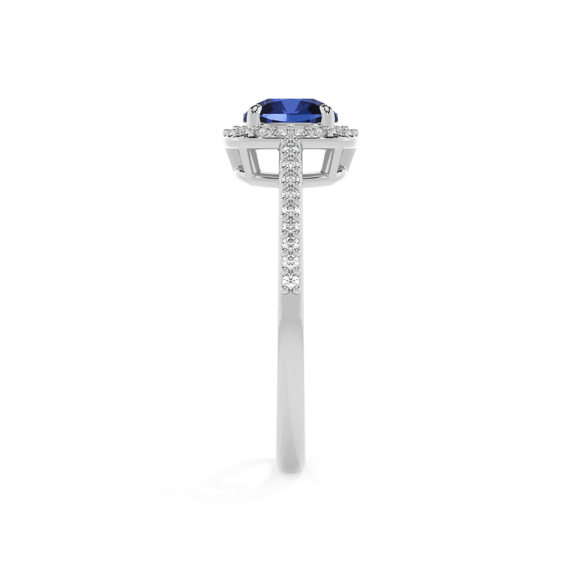lab grown blue-sapphire cushion solitaire rings in white gold 