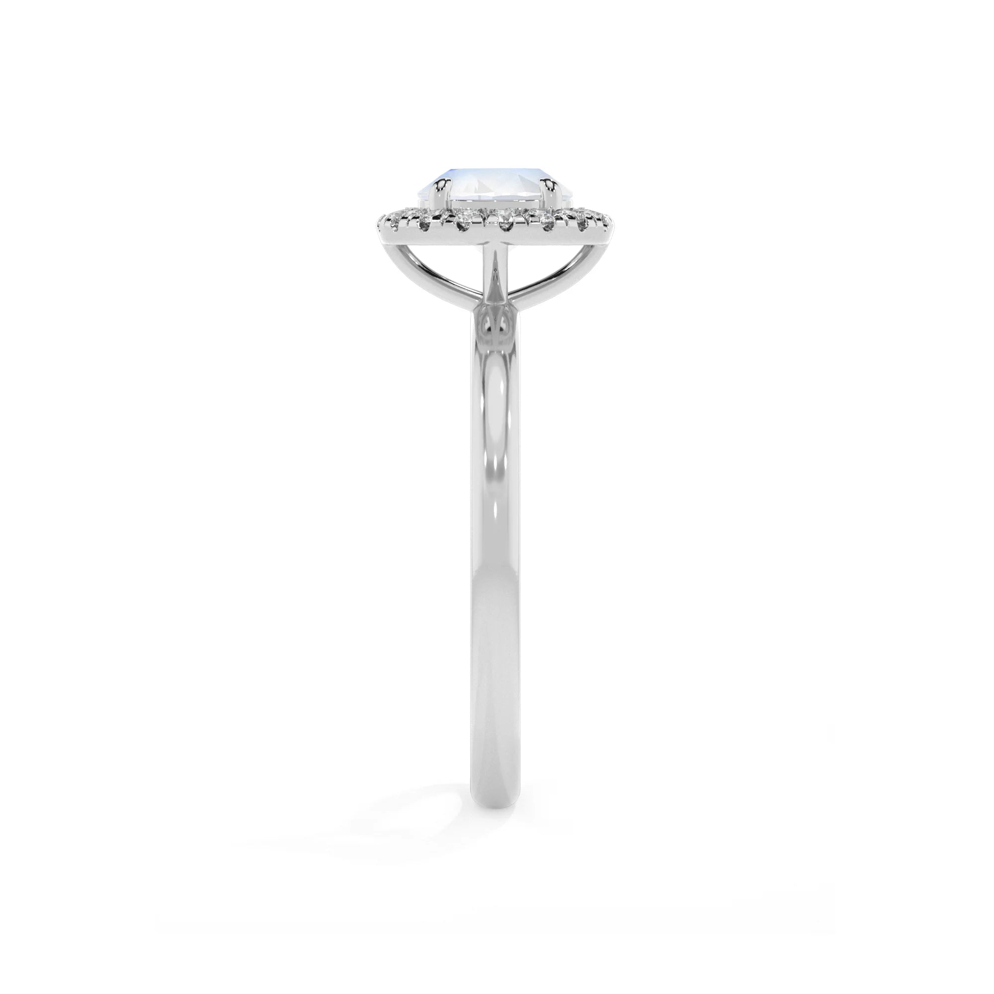 natural rainbow-moonstone round solitaire rings in platinum 