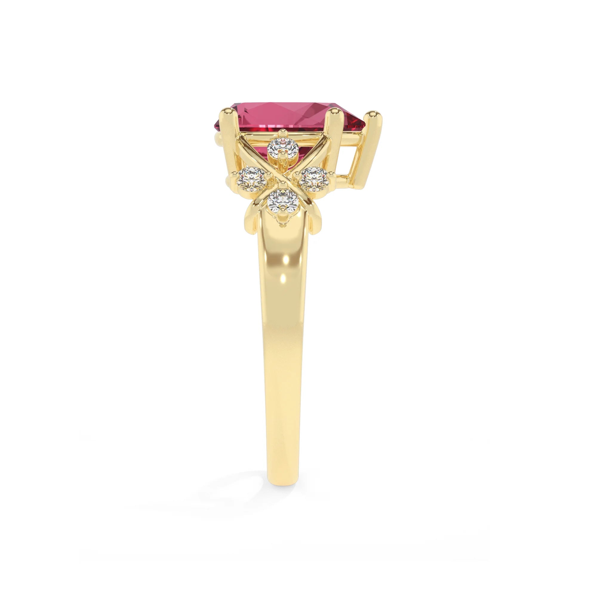 lab grown pink-tourmaline pear solitaire rings in yellow gold 