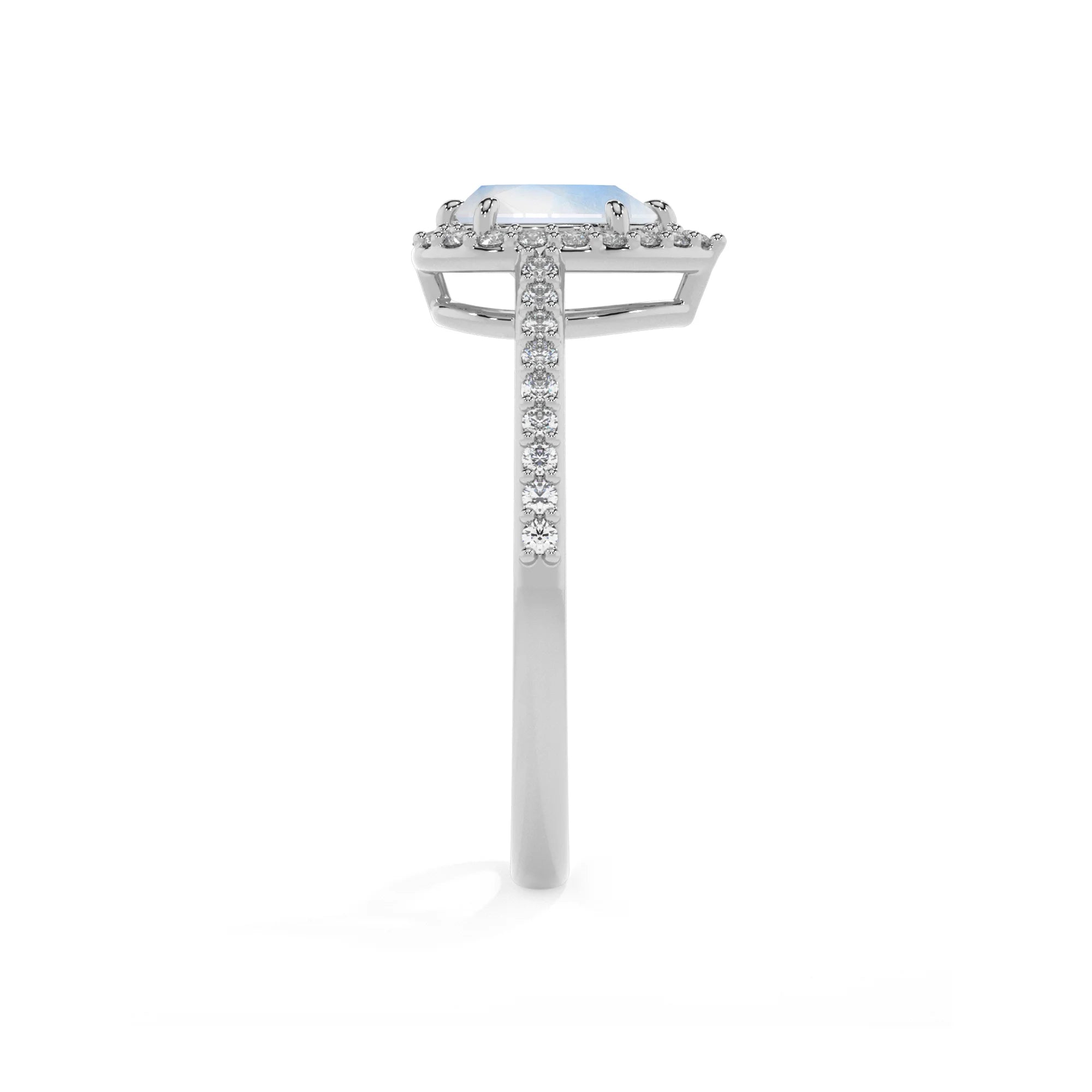 natural rainbow-moonstone pear solitaire rings in platinum 