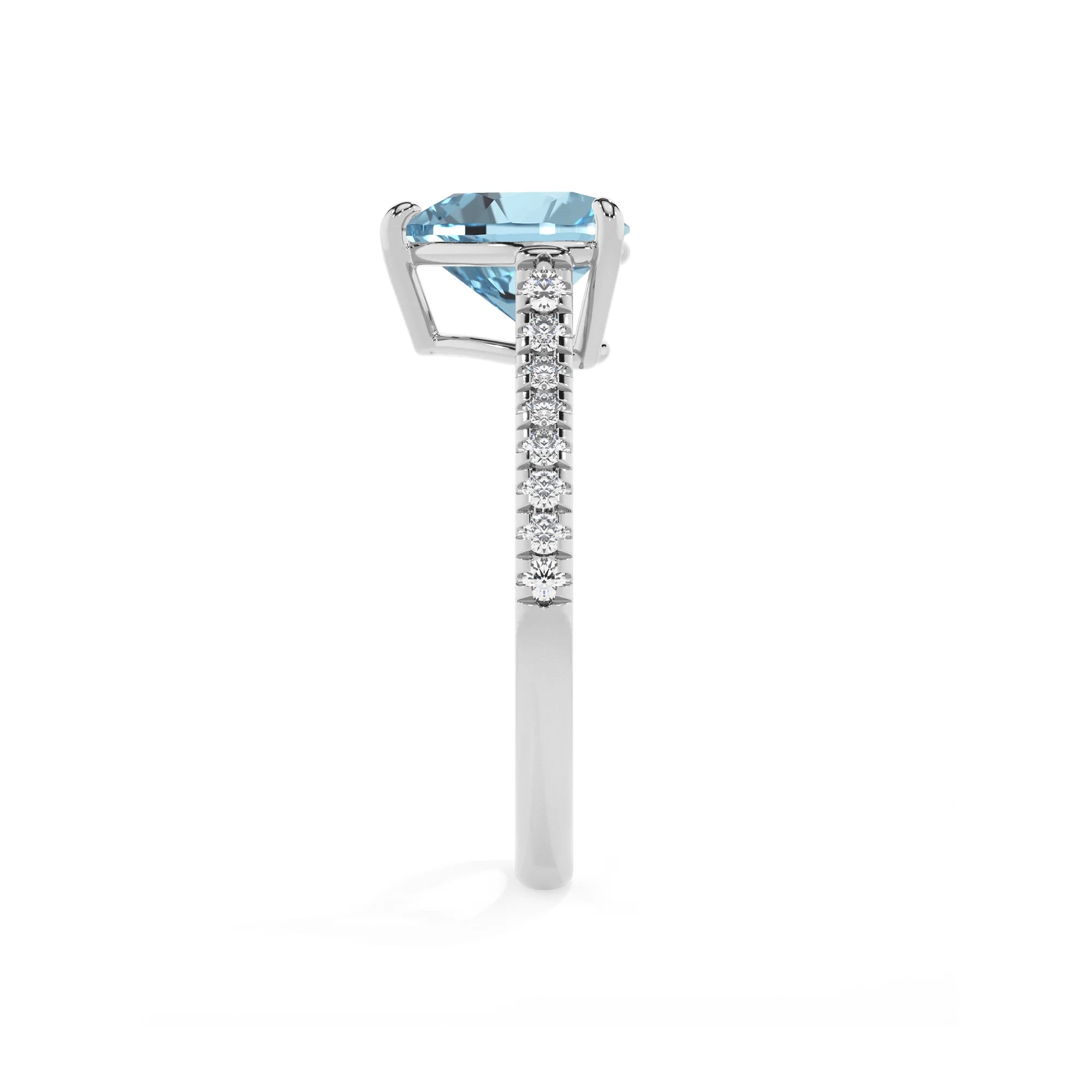 lab grown aquamarine heart half eternity solitaire engagement rings in platinum 