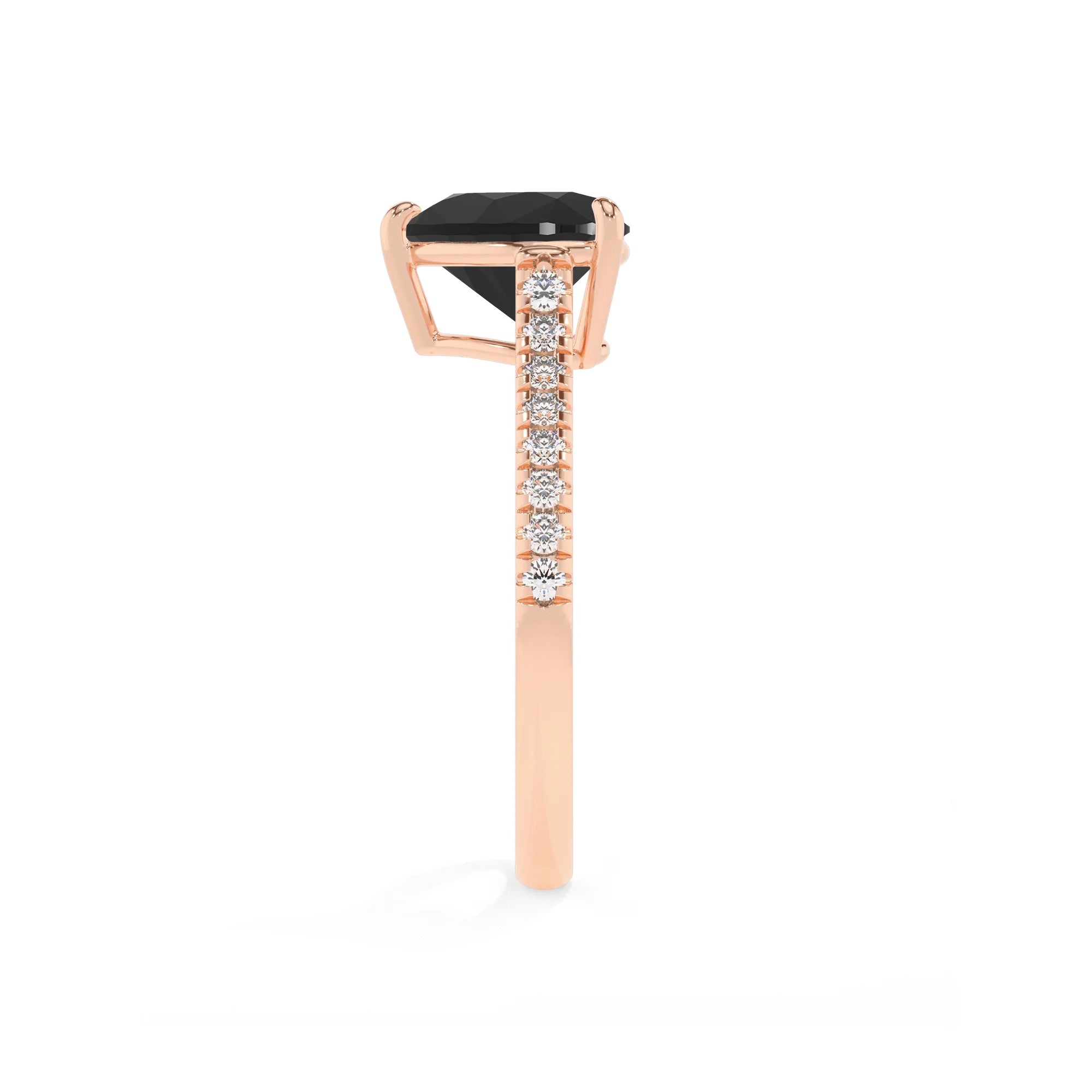 natural black-onyx heart half eternity solitaire engagement rings in rose gold 