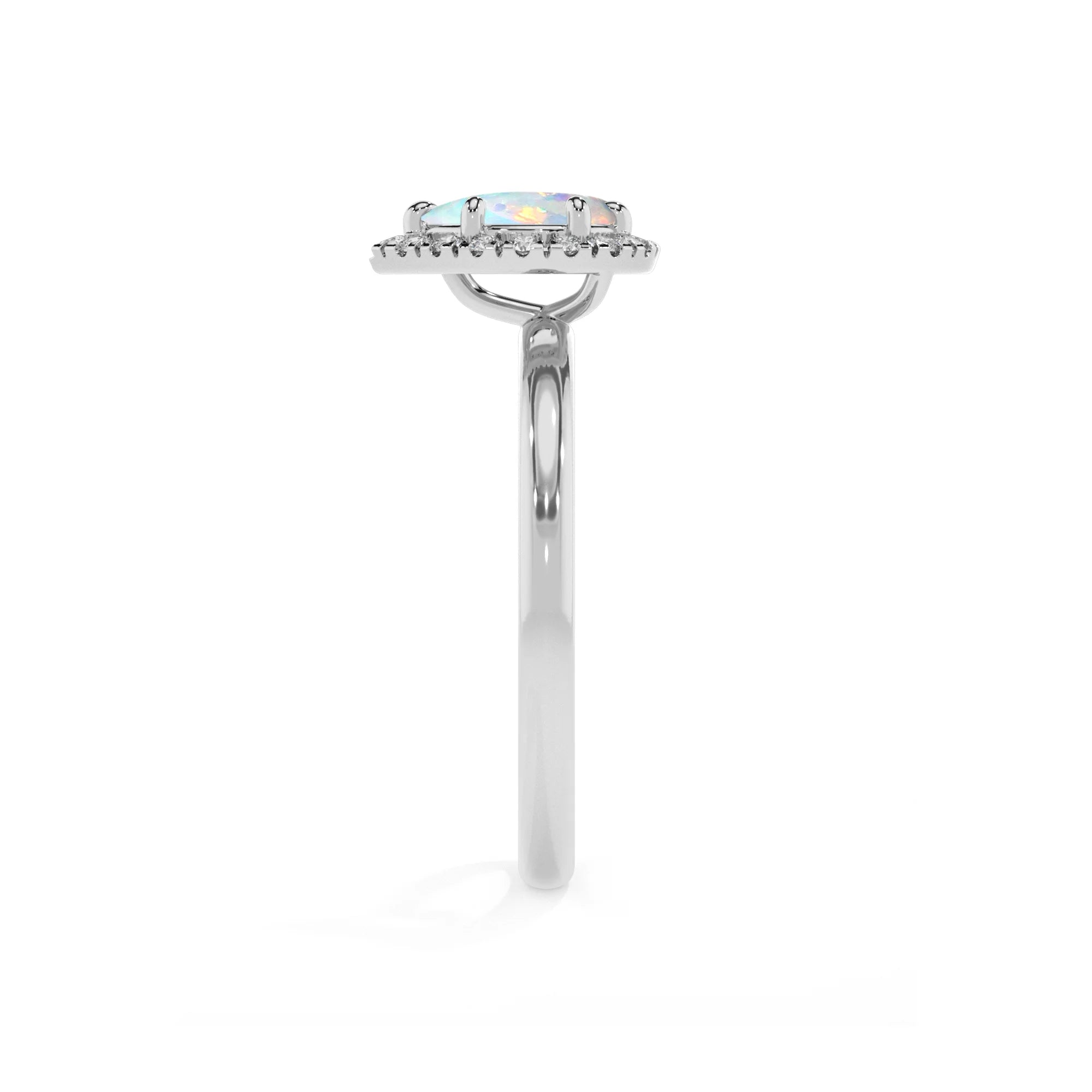 lab grown opal pear solitaire rings in white gold 