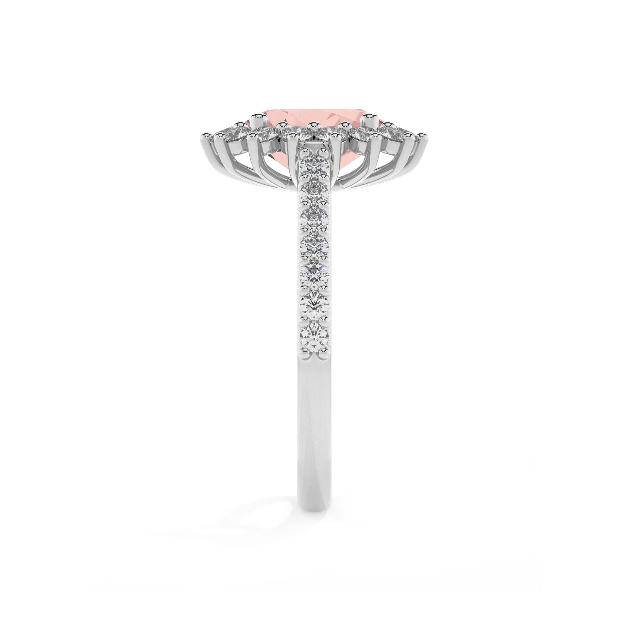 lab grown morganite oval solitaire rings in platinum 