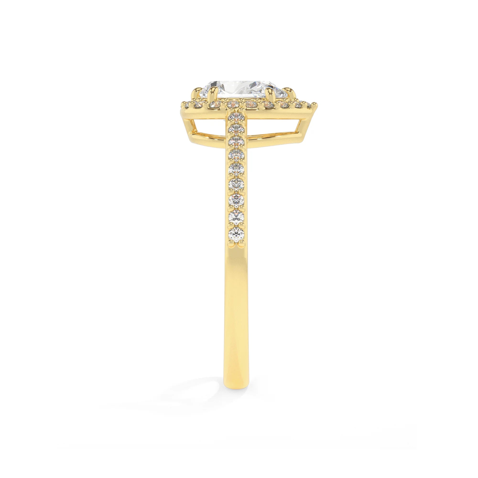 lab grown moissanite pear solitaire rings in yellow gold 