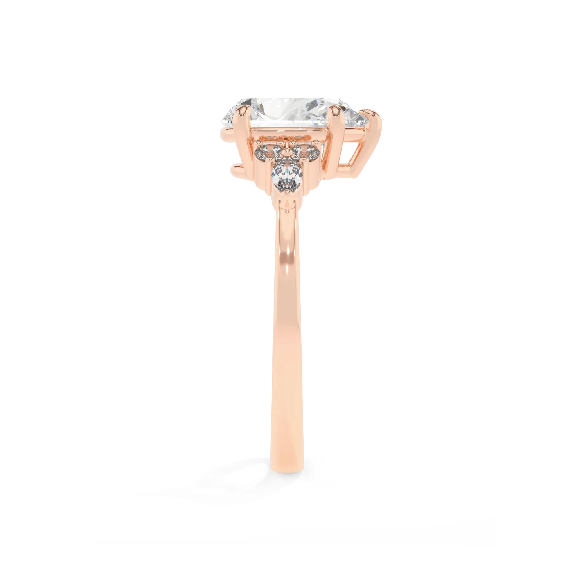 lab grown moissanite pear solitaire rings in rose gold 