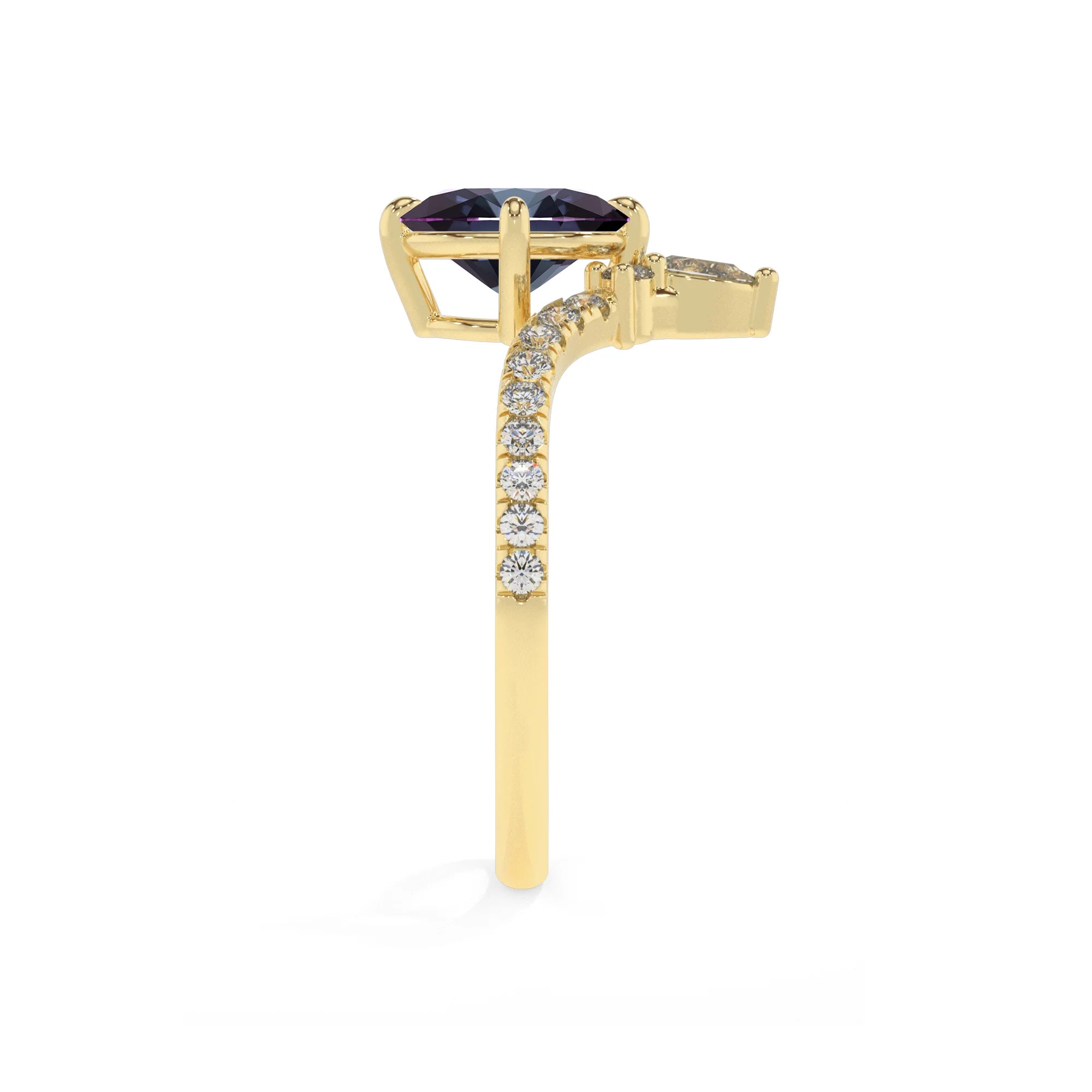 lab grown alexandrite oval solitaire rings in yellow gold 