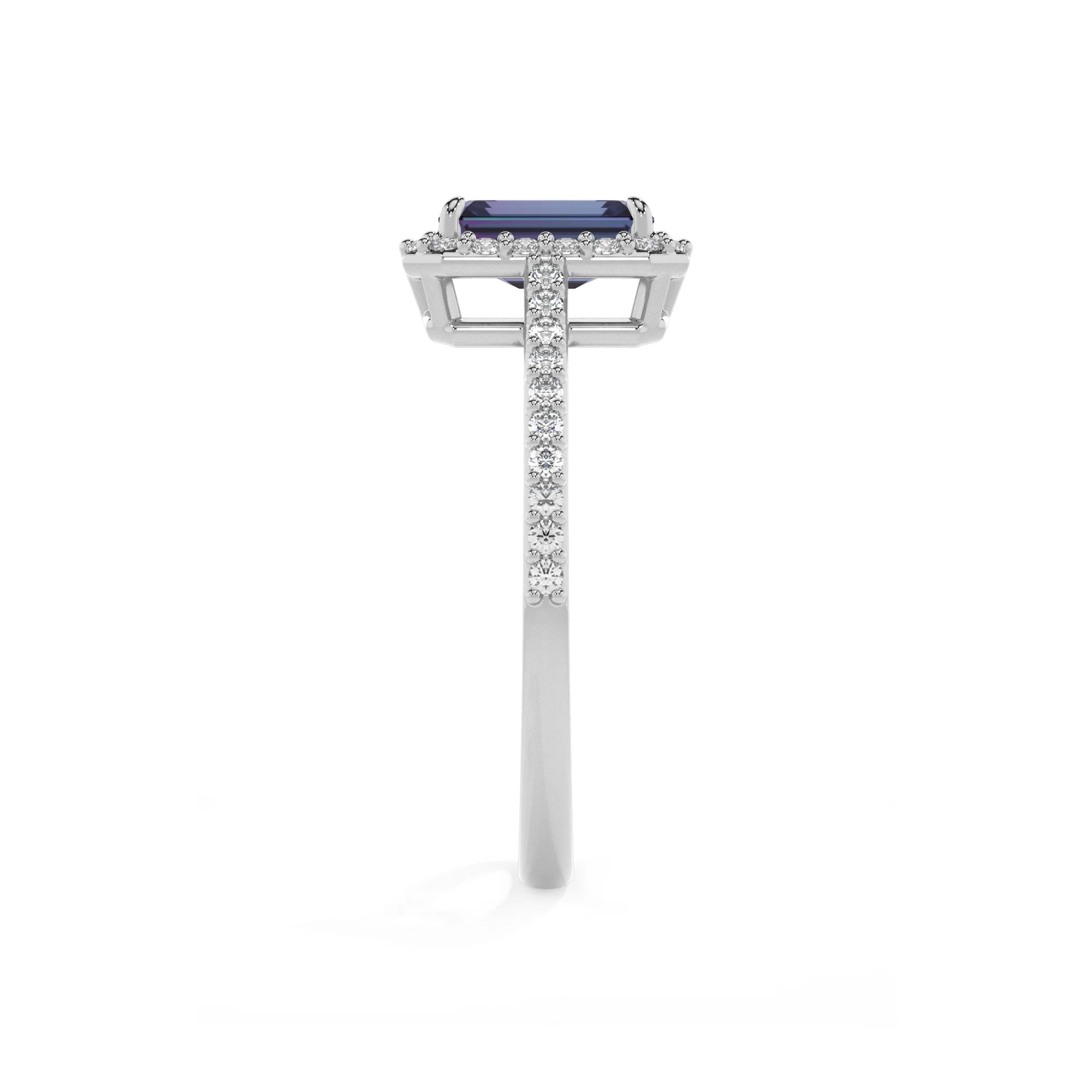 lab grown alexandrite emerald cut solitaire rings in sterling silver 