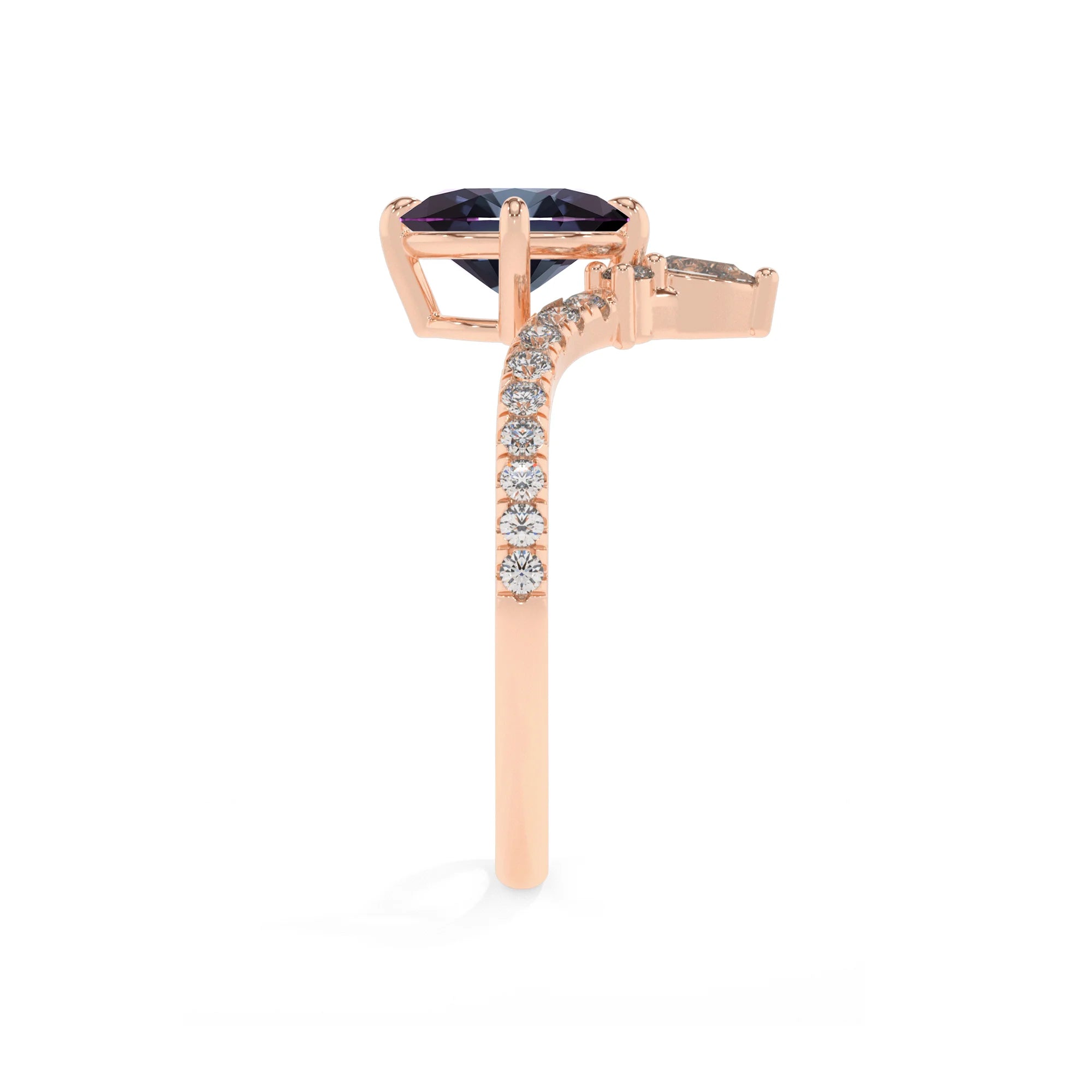 lab grown alexandrite oval solitaire rings in rose gold 