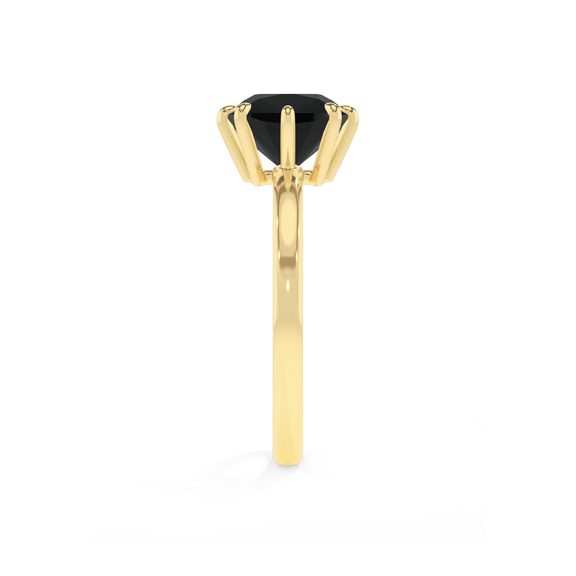 natural black-onyx cushion solitaire rings in yellow gold 