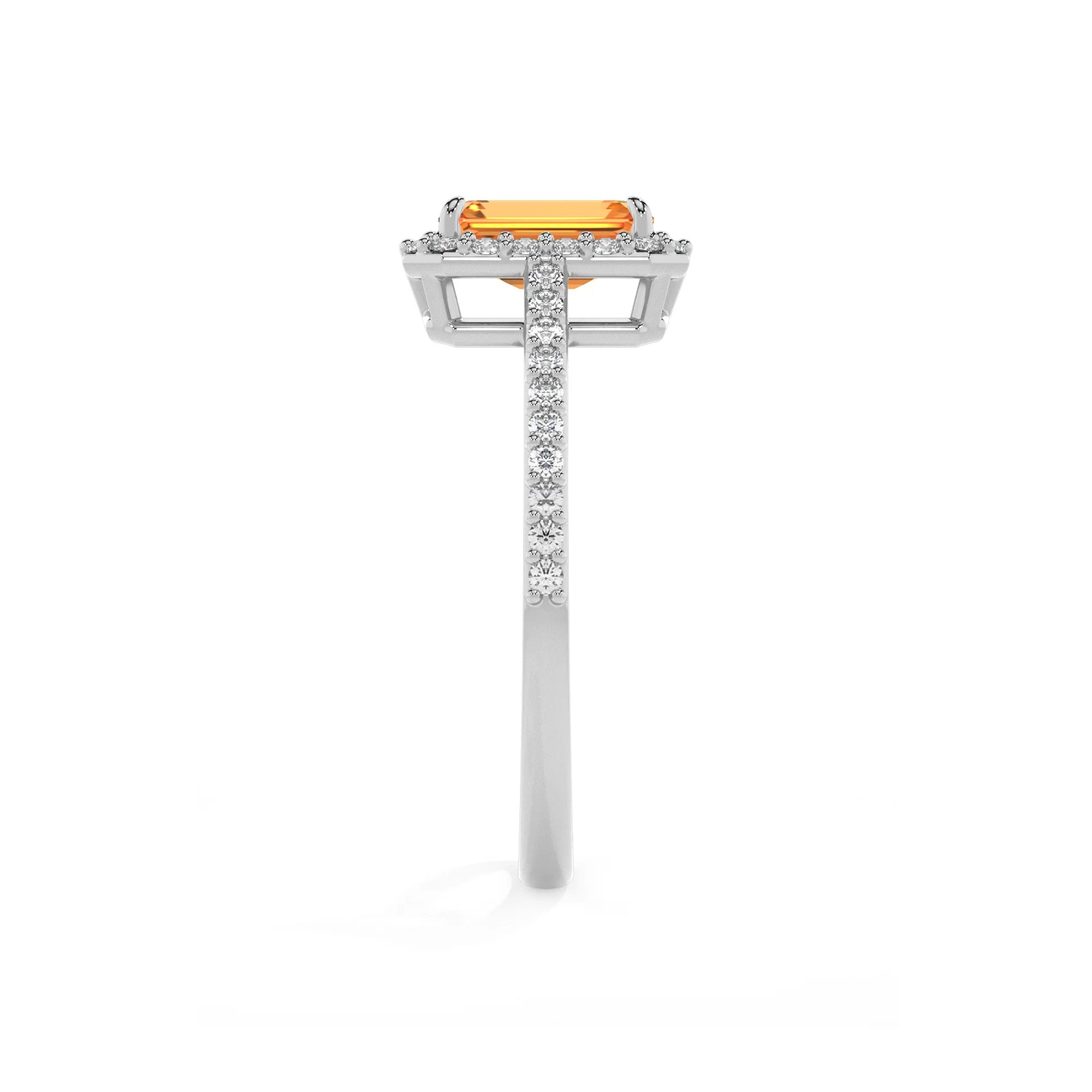 lab grown citrine emerald cut solitaire rings in platinum 