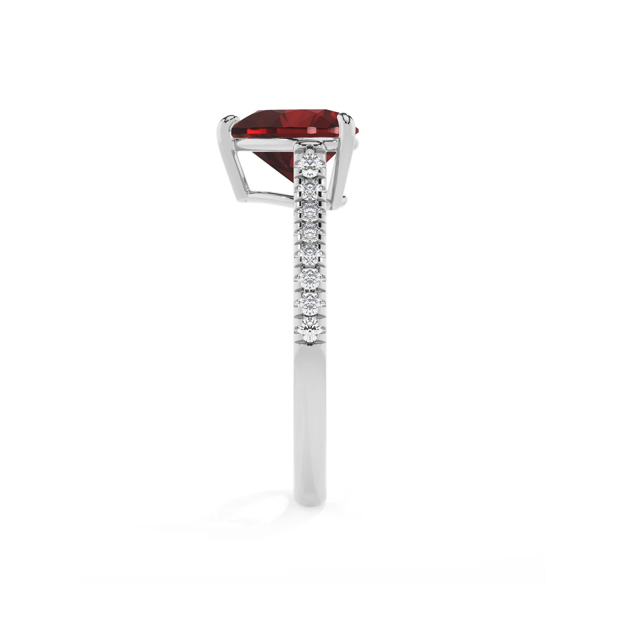 natural garnet heart half eternity solitaire engagement rings in platinum 