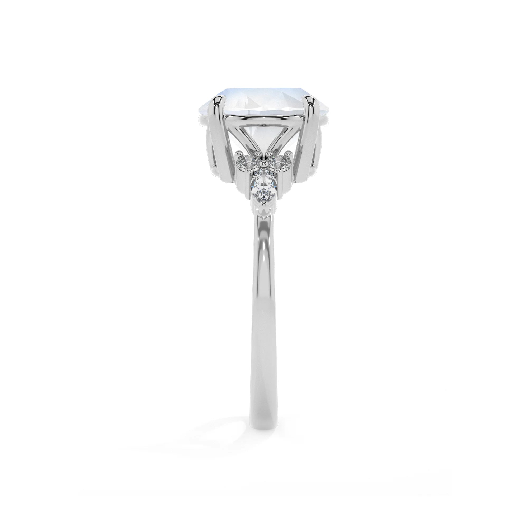 natural rainbow-moonstone round solitaire rings in platinum 