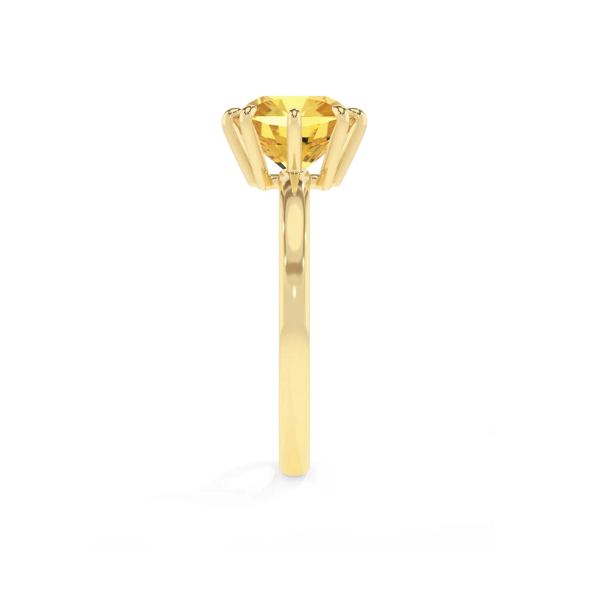 lab grown yellow-sapphire cushion solitaire rings in yellow gold 