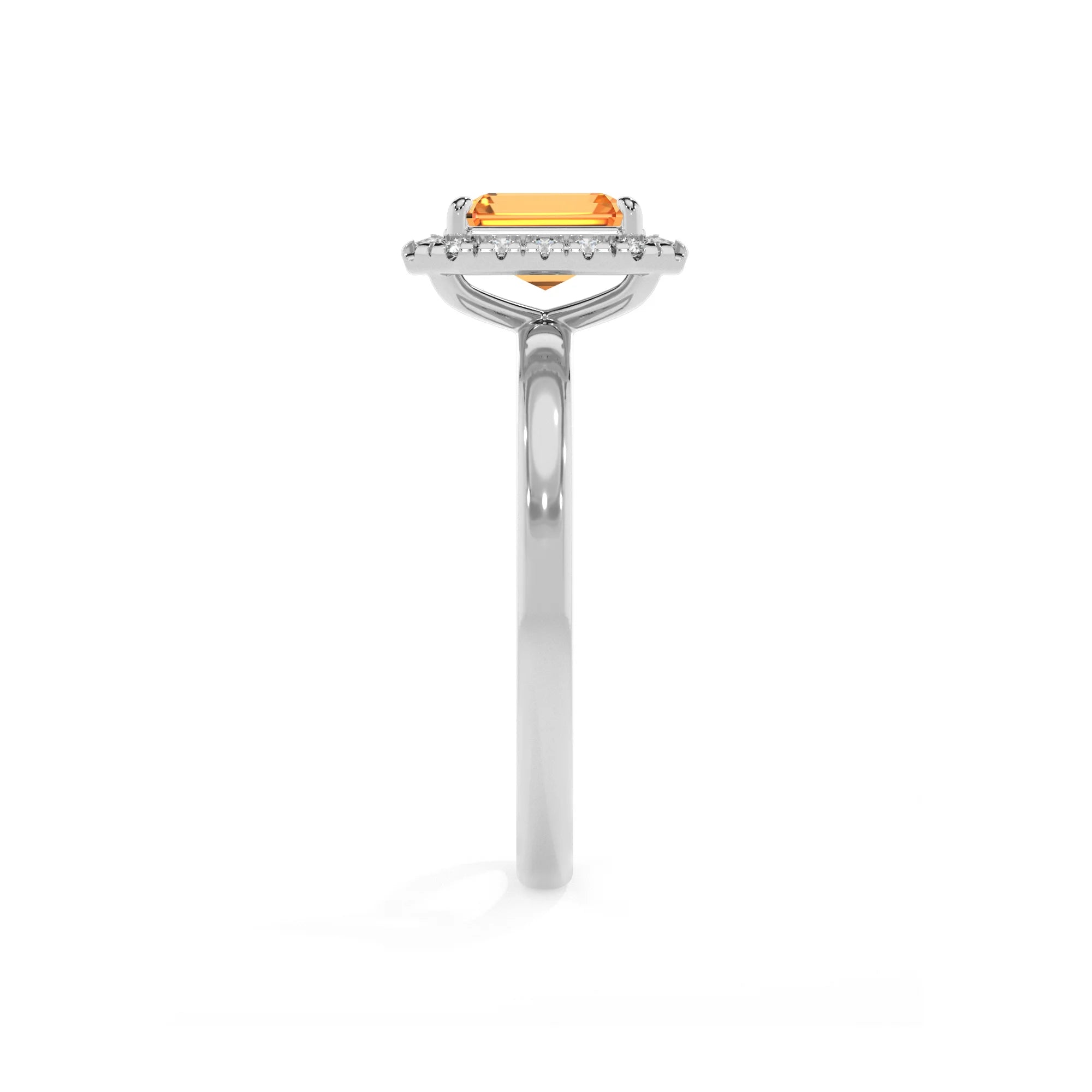 lab grown citrine emerald cut solitaire rings in platinum 
