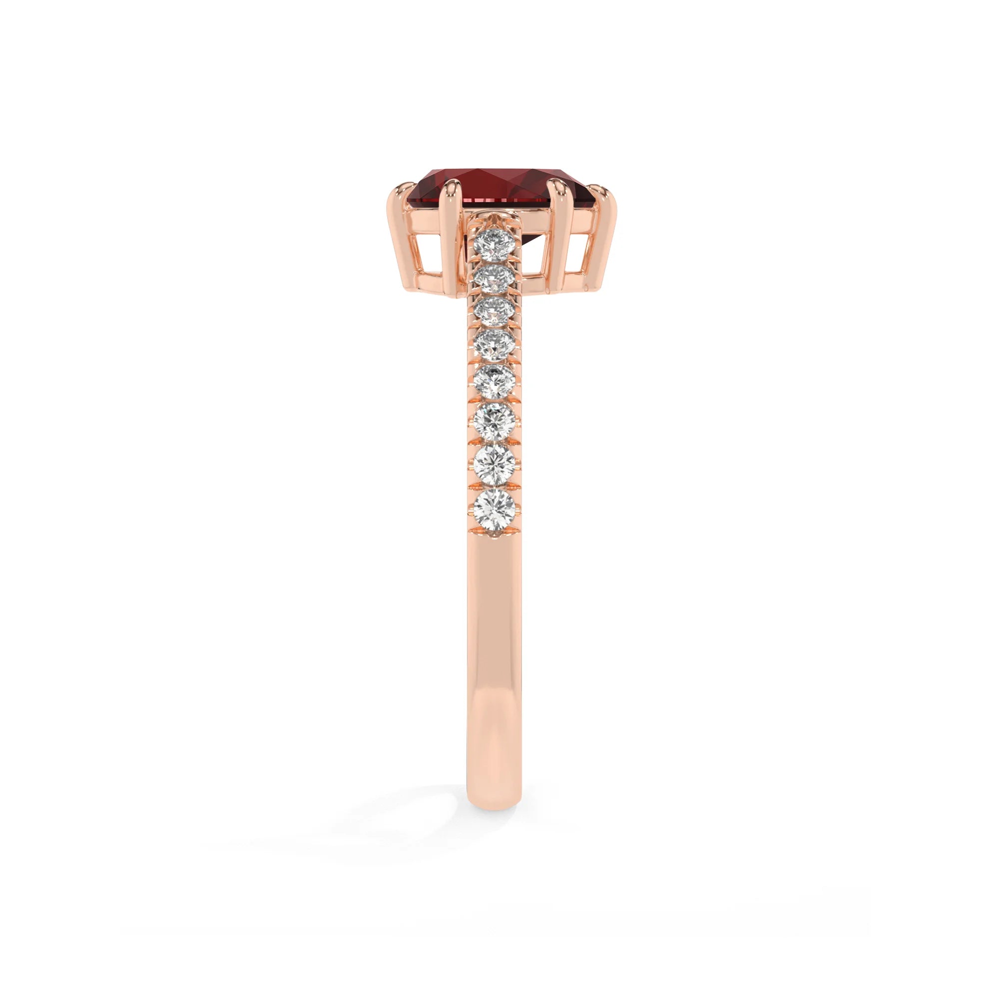 natural garnet pear half eternity solitaire engagement rings in rose gold 