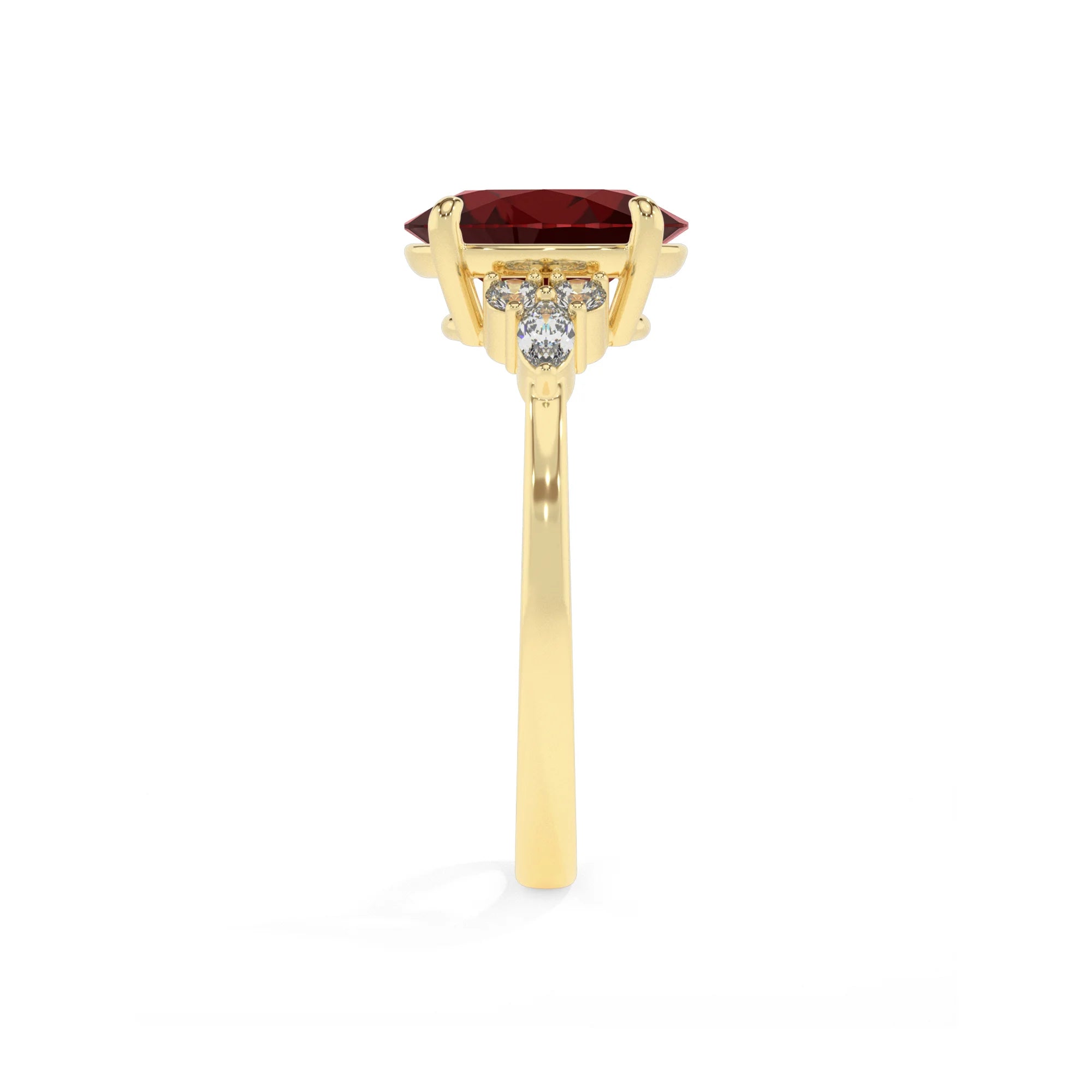 natural garnet oval solitaire rings in yellow gold 