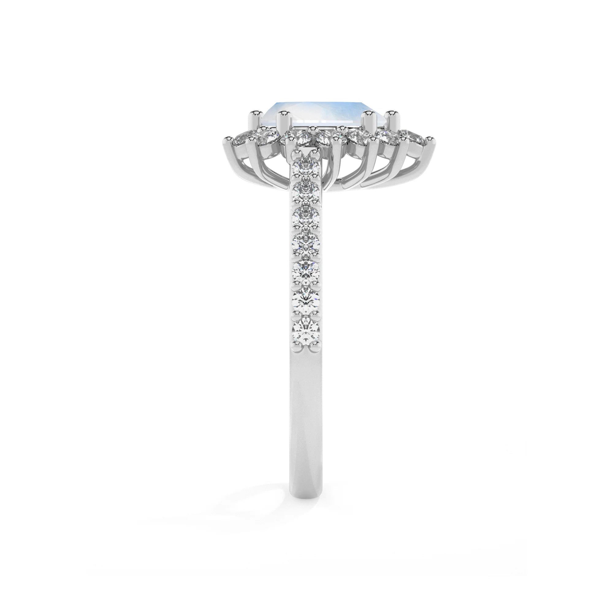 natural rainbow-moonstone pear solitaire rings in white gold 