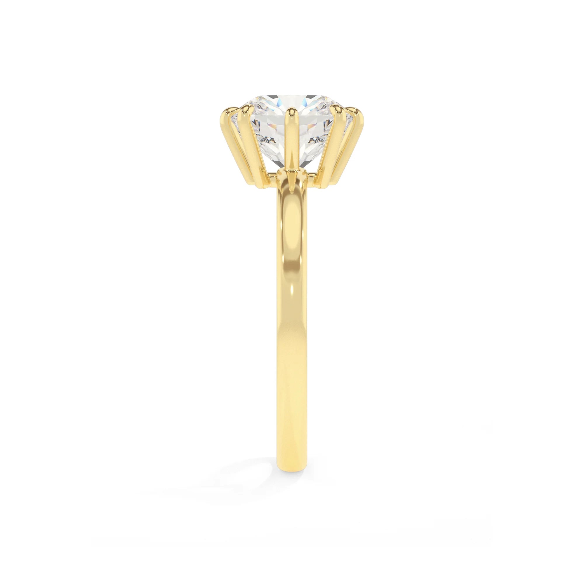 lab grown moissanite cushion solitaire rings in yellow gold 