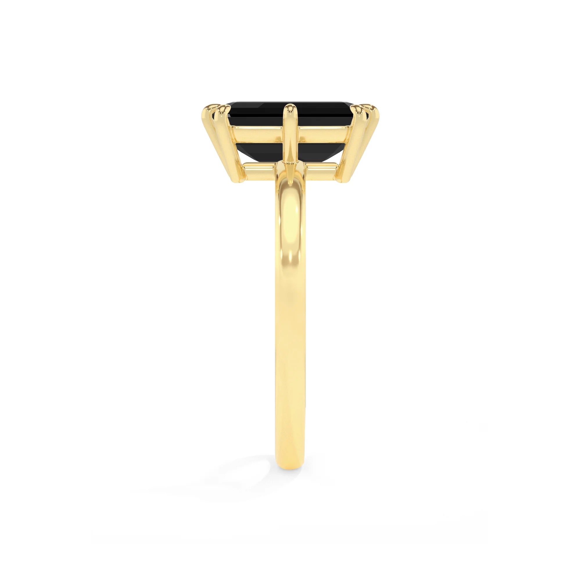 natural black-onyx emerald cut solitaire rings in yellow gold 