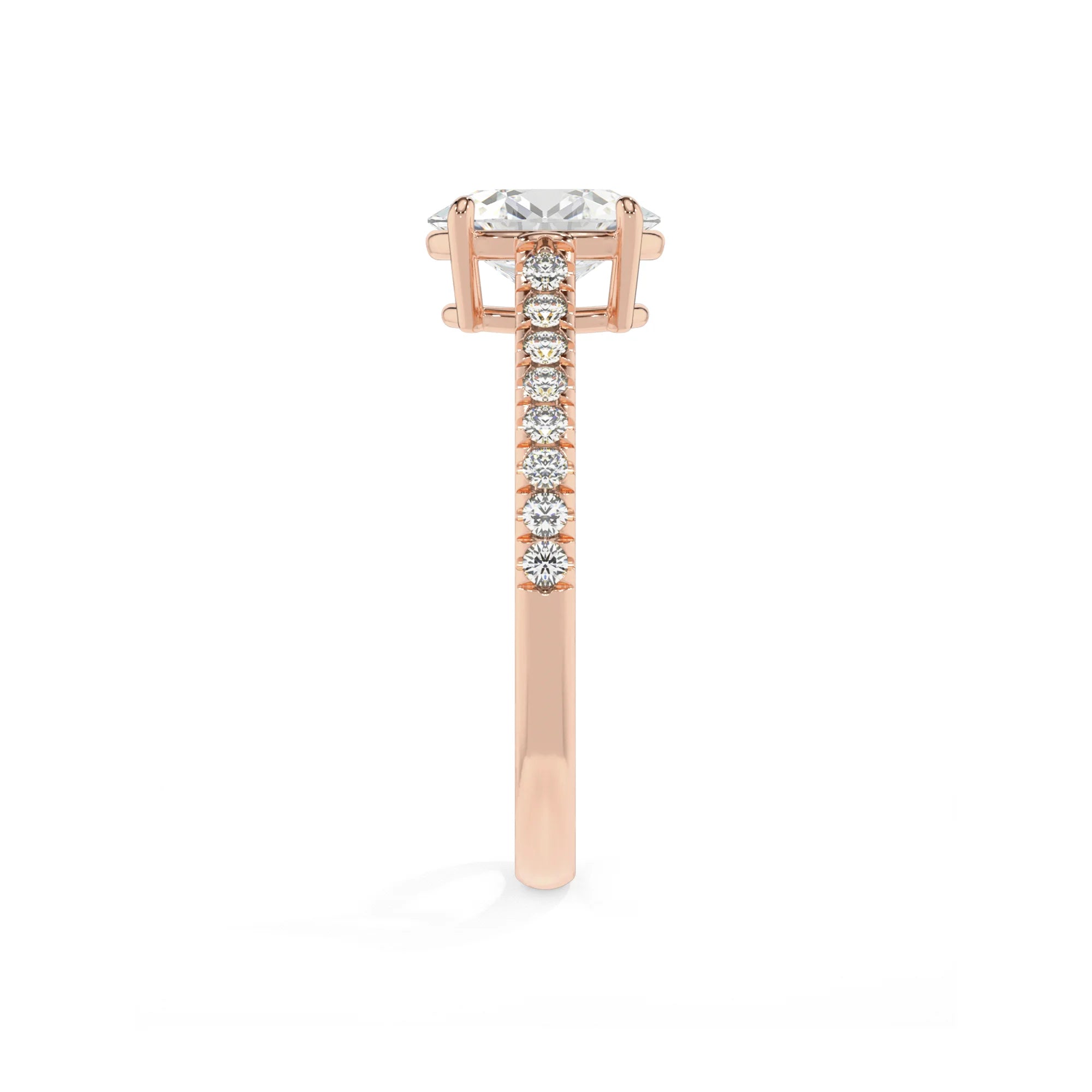 lab grown moissanite oval half eternity solitaire engagement rings in rose gold 