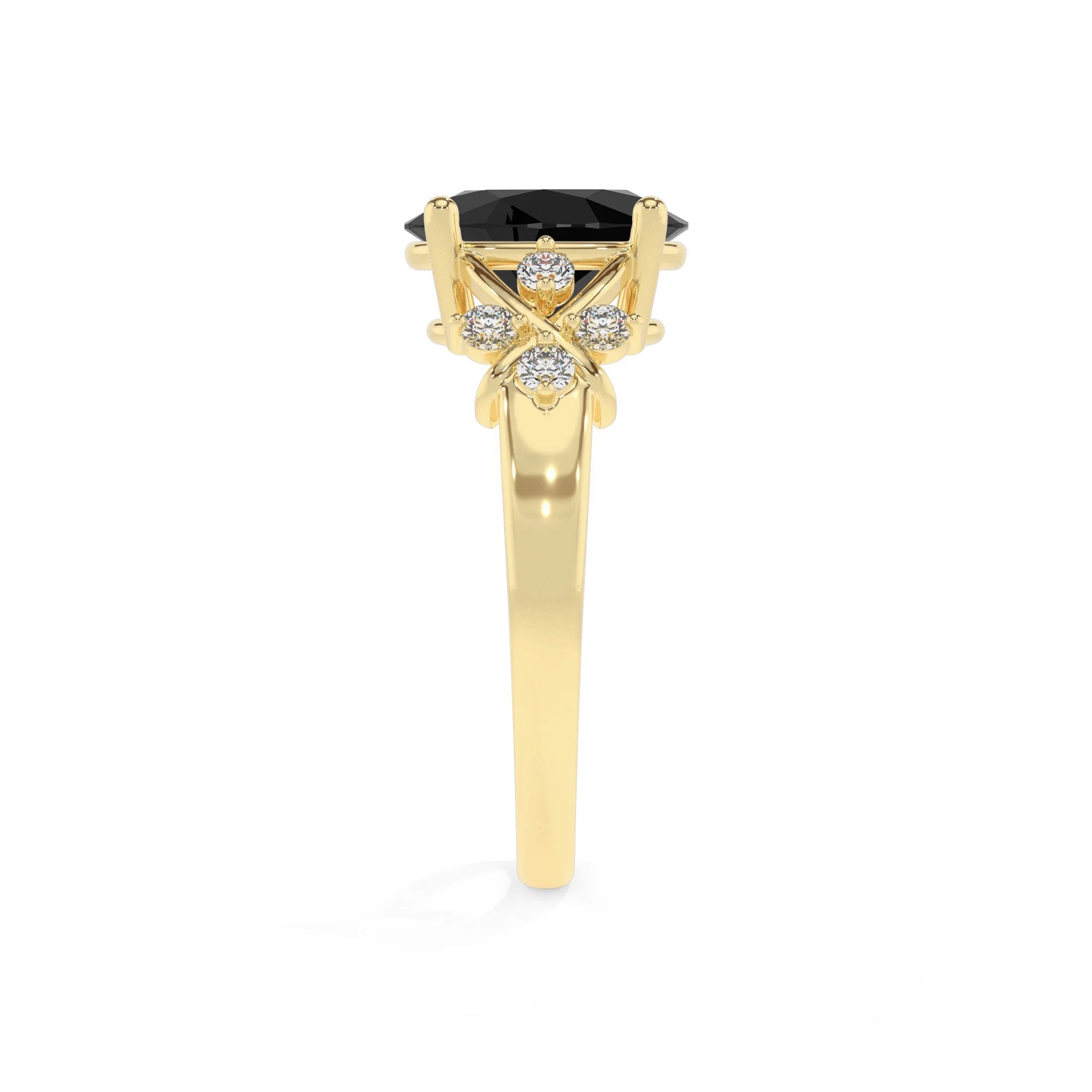 natural black-onyx oval solitaire rings in yellow gold 