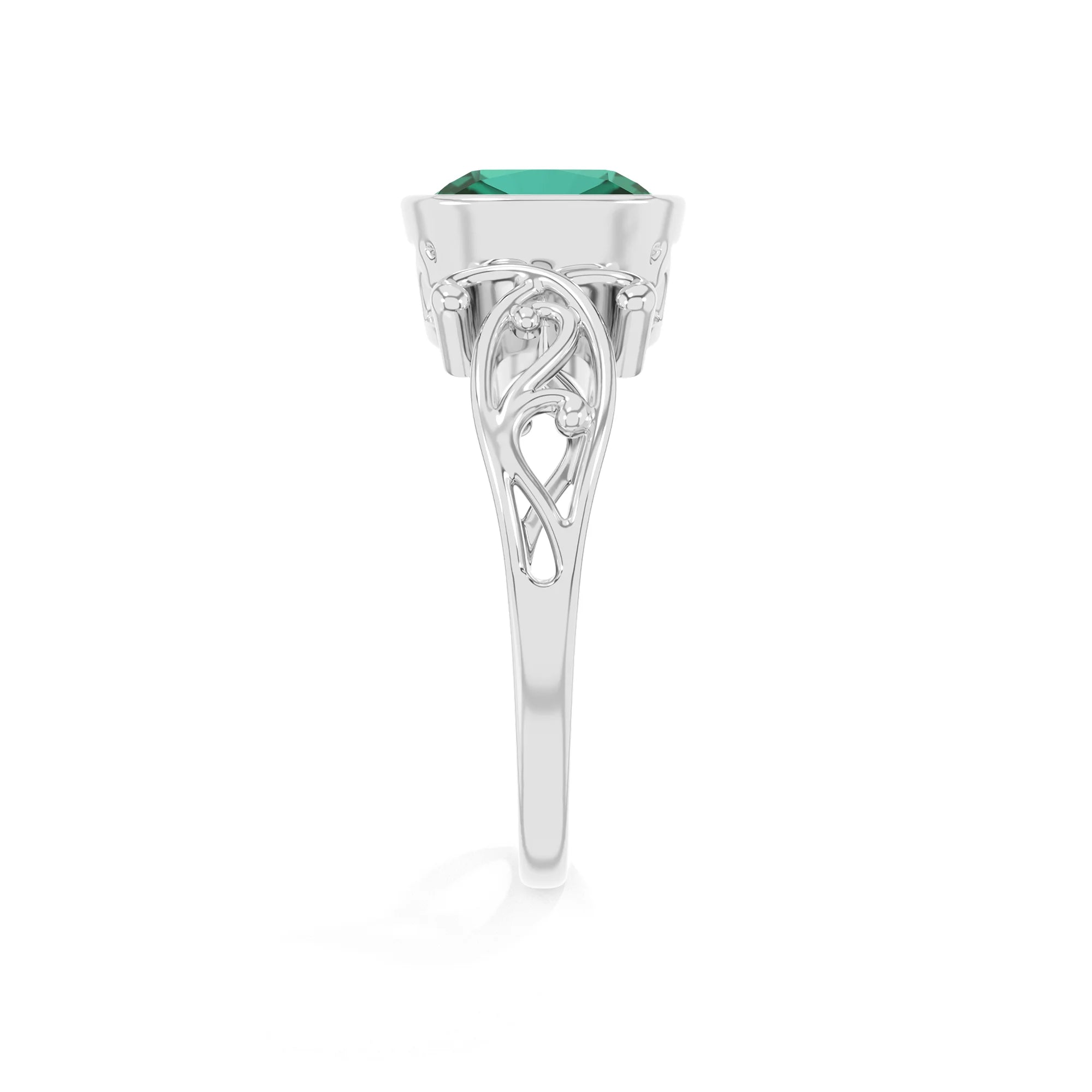 lab grown emerald cushion solitaire rings in platinum 