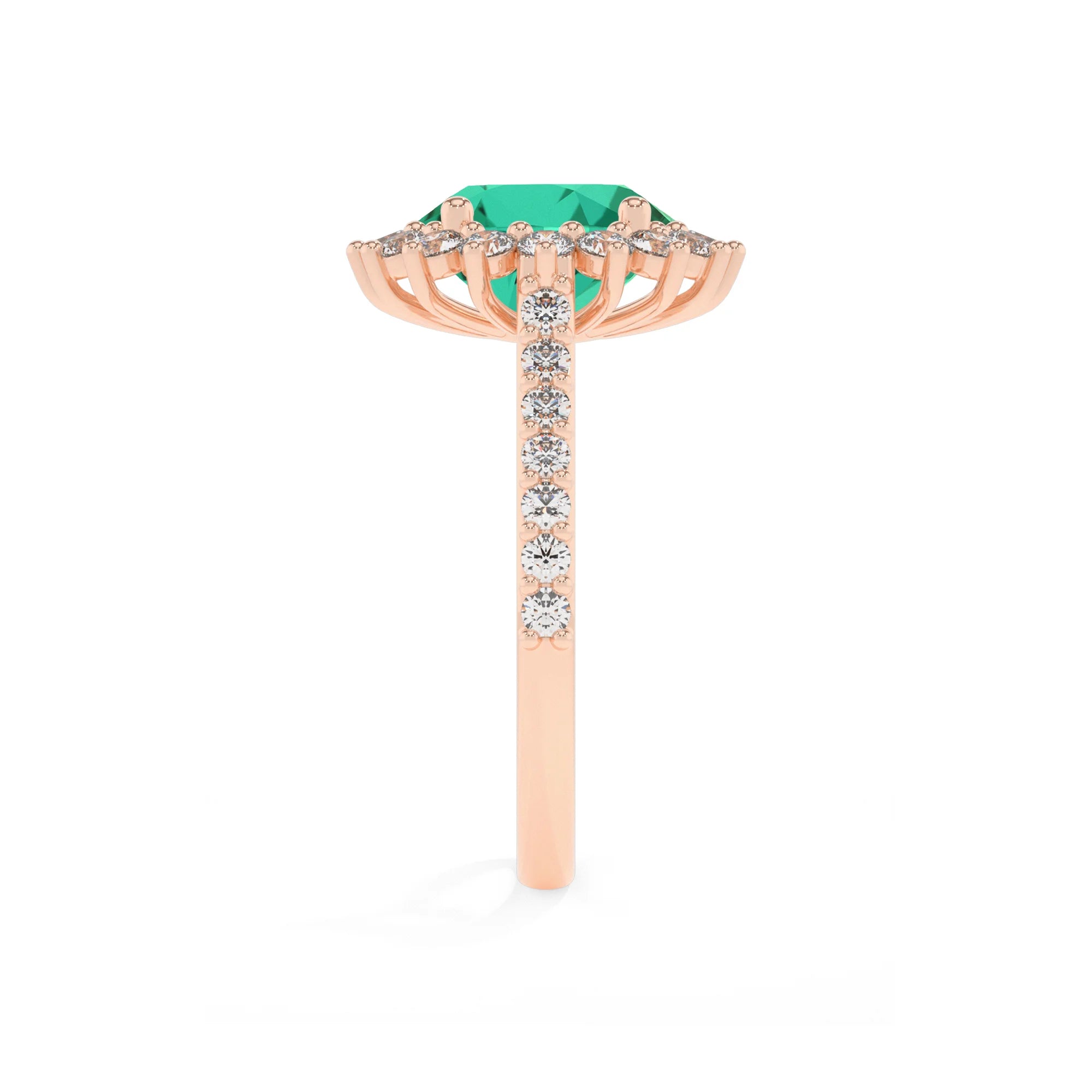lab grown emerald round solitaire rings in rose gold 