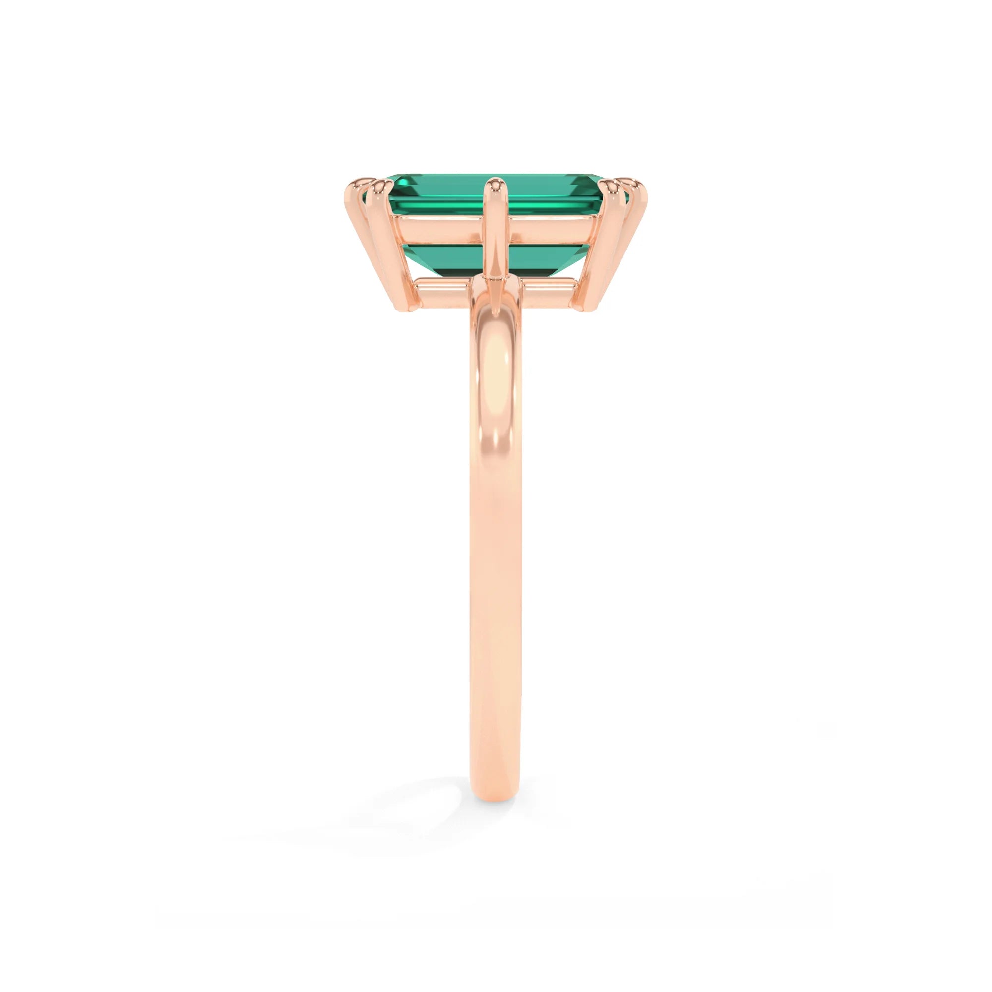 lab grown emerald octogon cut solitaire rings in rose gold 
