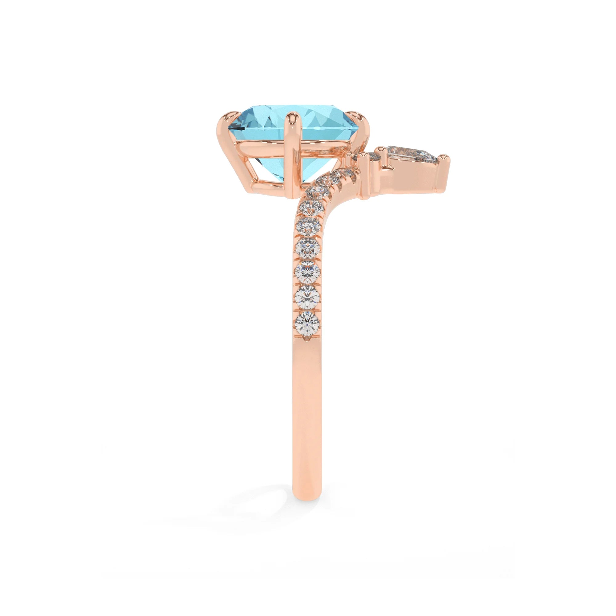 lab grown aquamarine round solitaire rings in rose gold 