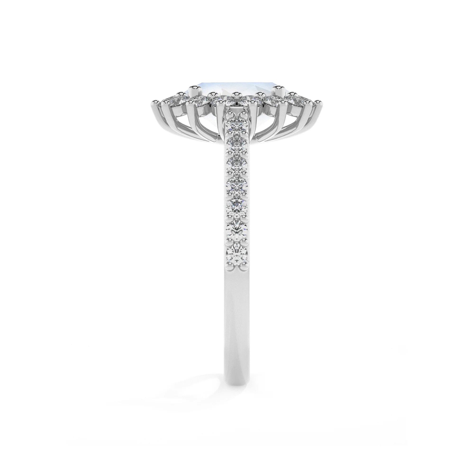 natural rainbow-moonstone oval solitaire rings in white gold 