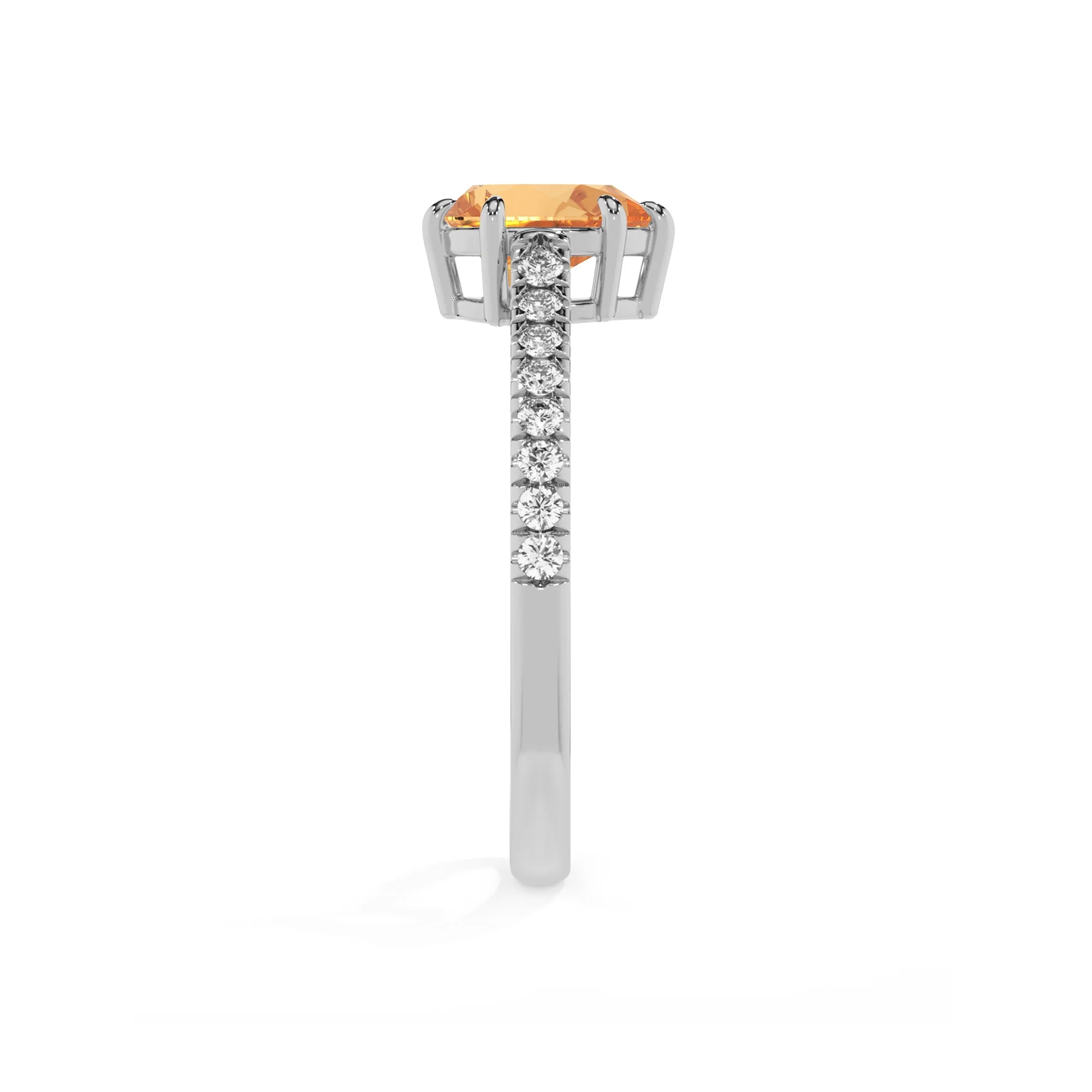 lab grown citrine pear half eternity solitaire engagement rings in sterling silver 