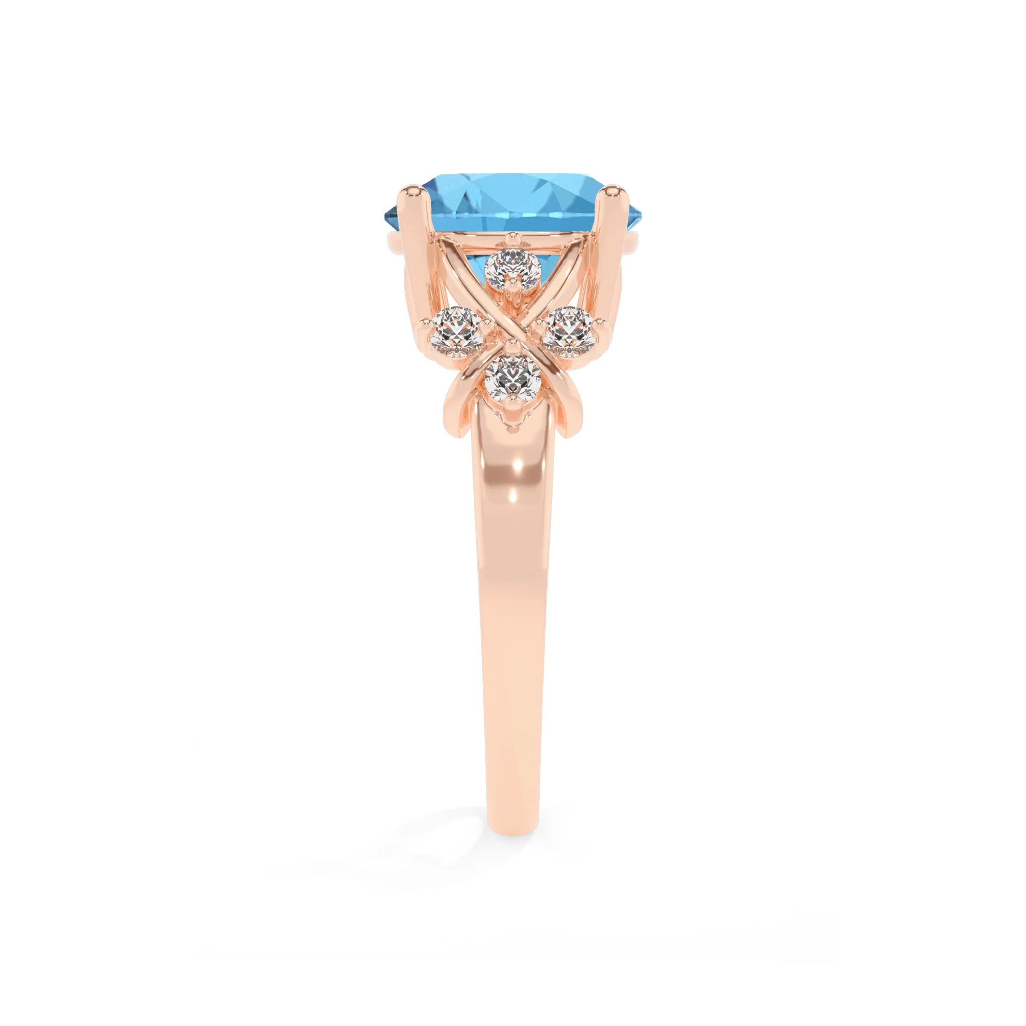 natural swiss-blue-topaz round solitaire rings in rose gold 