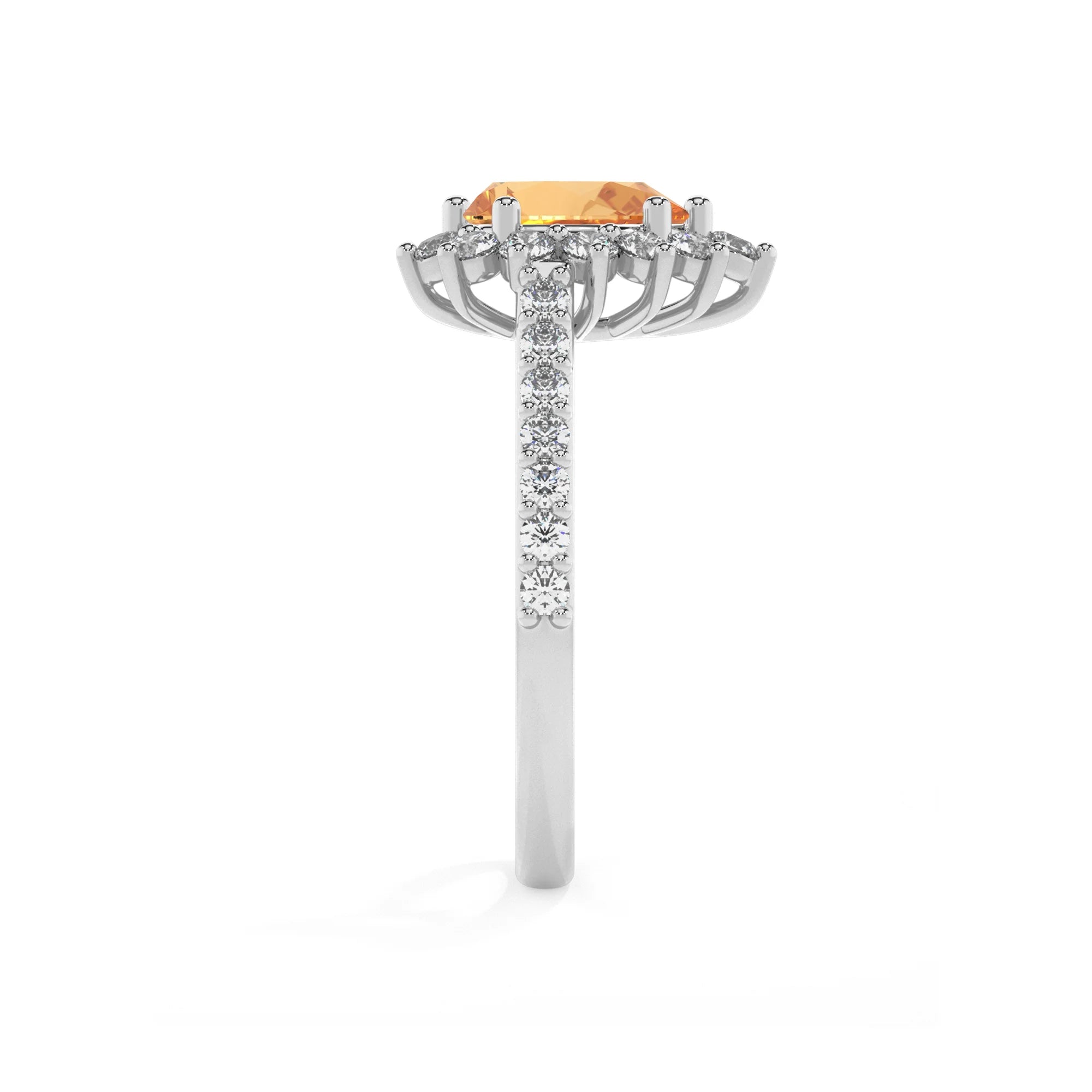 lab grown citrine pear solitaire rings in platinum 
