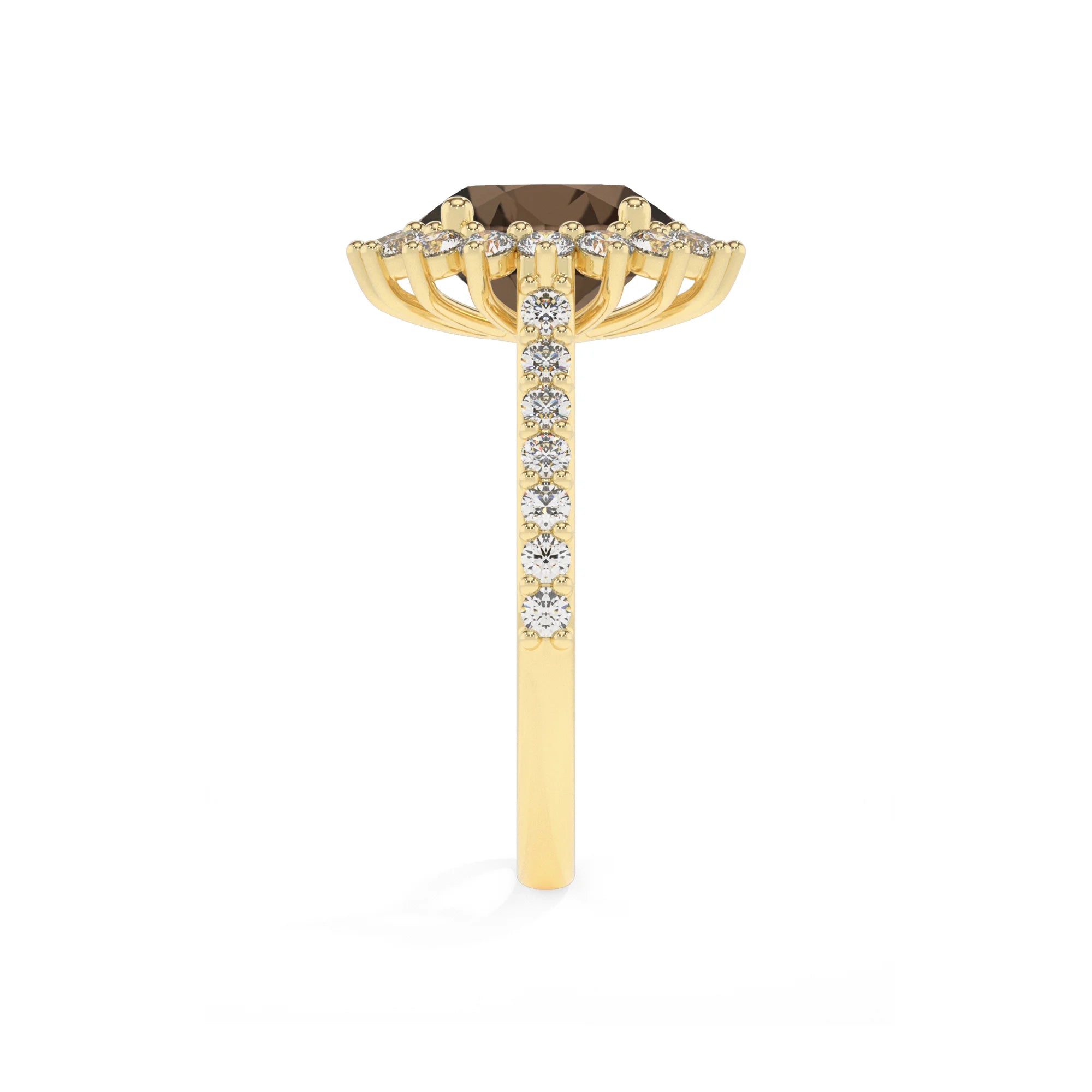natural smoky-quartz round solitaire rings in yellow gold 