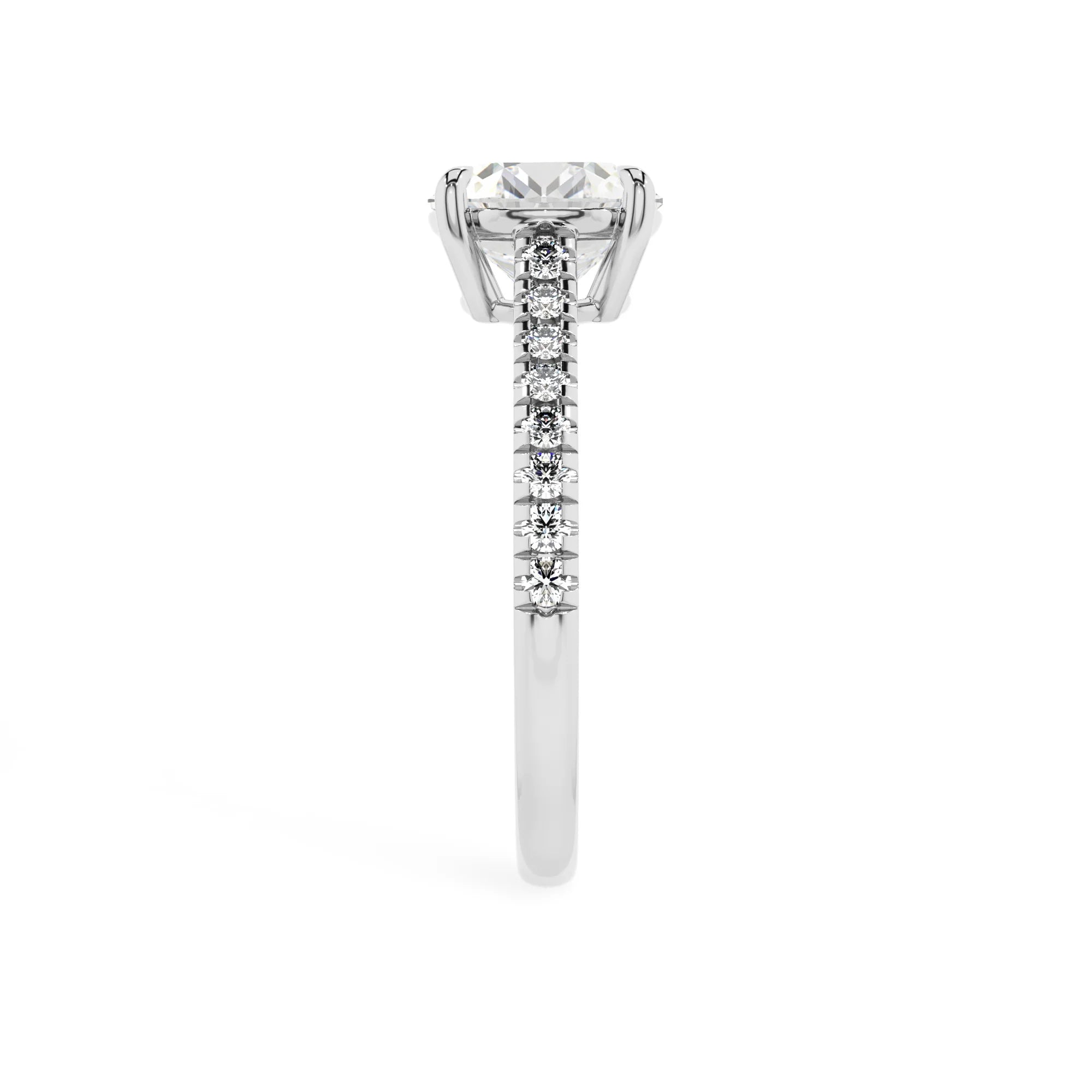 lab grown moissanite round half eternity solitaire engagement rings in white gold 