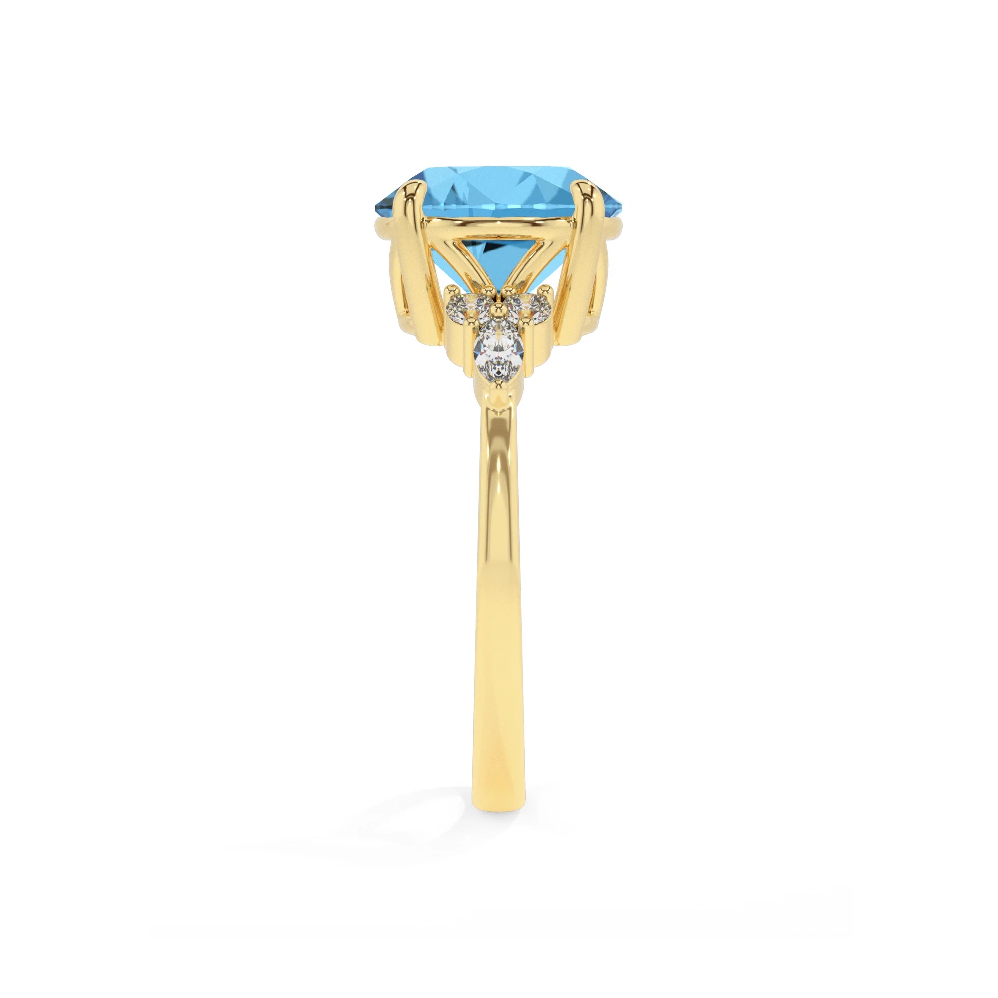 natural swiss-blue-topaz round solitaire rings in yellow gold 
