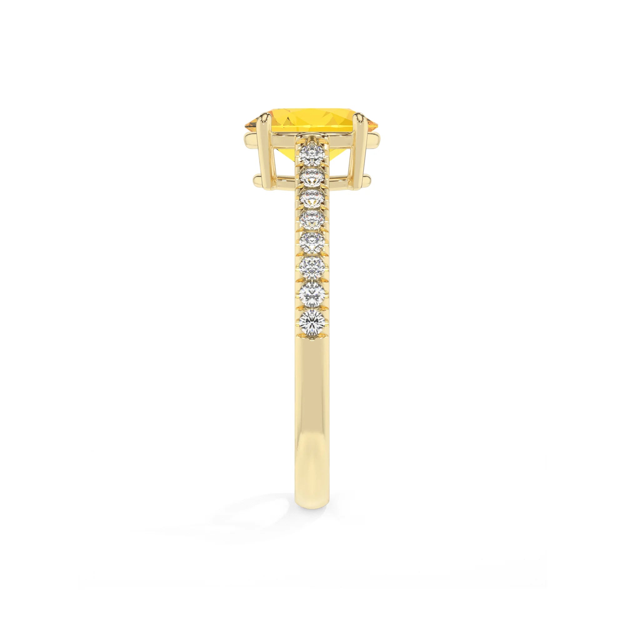 lab grown yellow-sapphire oval half eternity solitaire engagement rings in yellow gold 