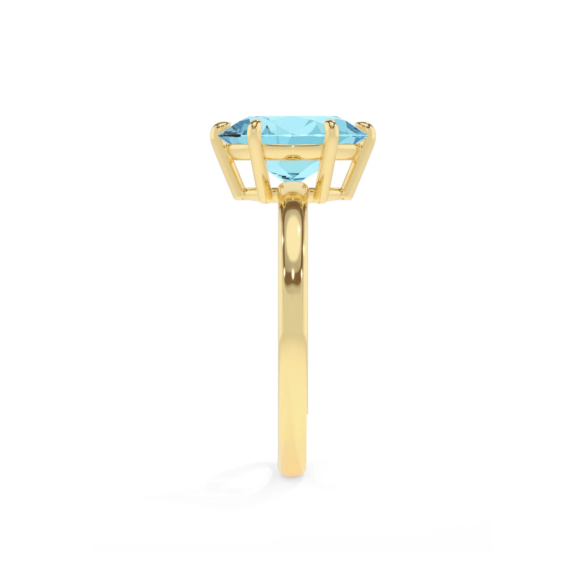 lab grown aquamarine oval solitaire rings in yellow gold 