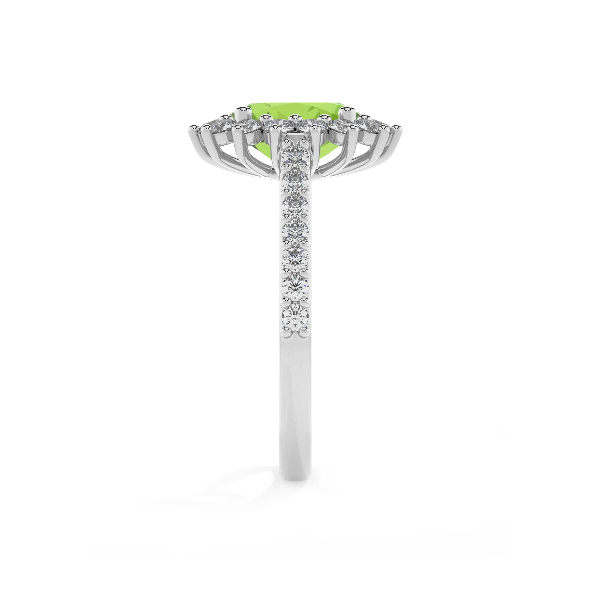 natural peridot oval solitaire rings in white gold 
