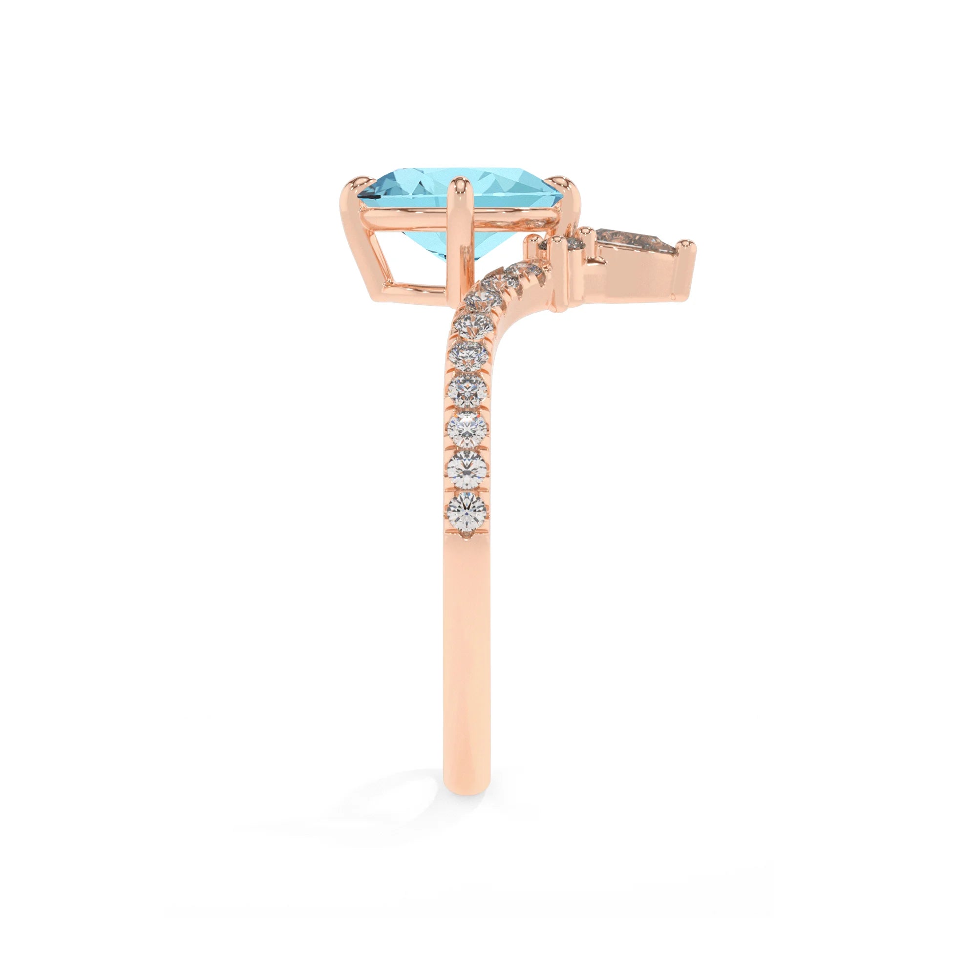 lab grown aquamarine oval solitaire rings in rose gold 