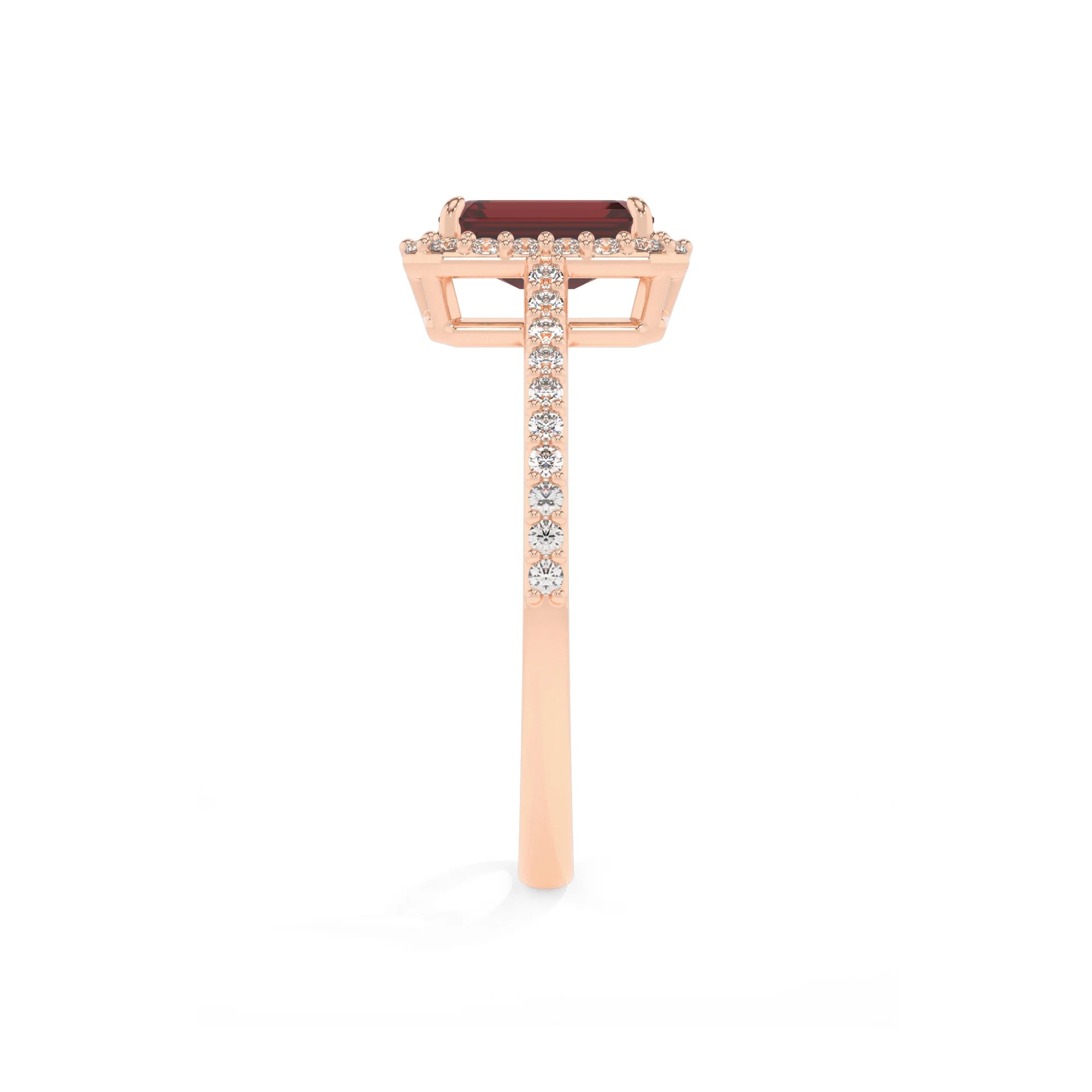 natural garnet emerald cut solitaire rings in rose gold 