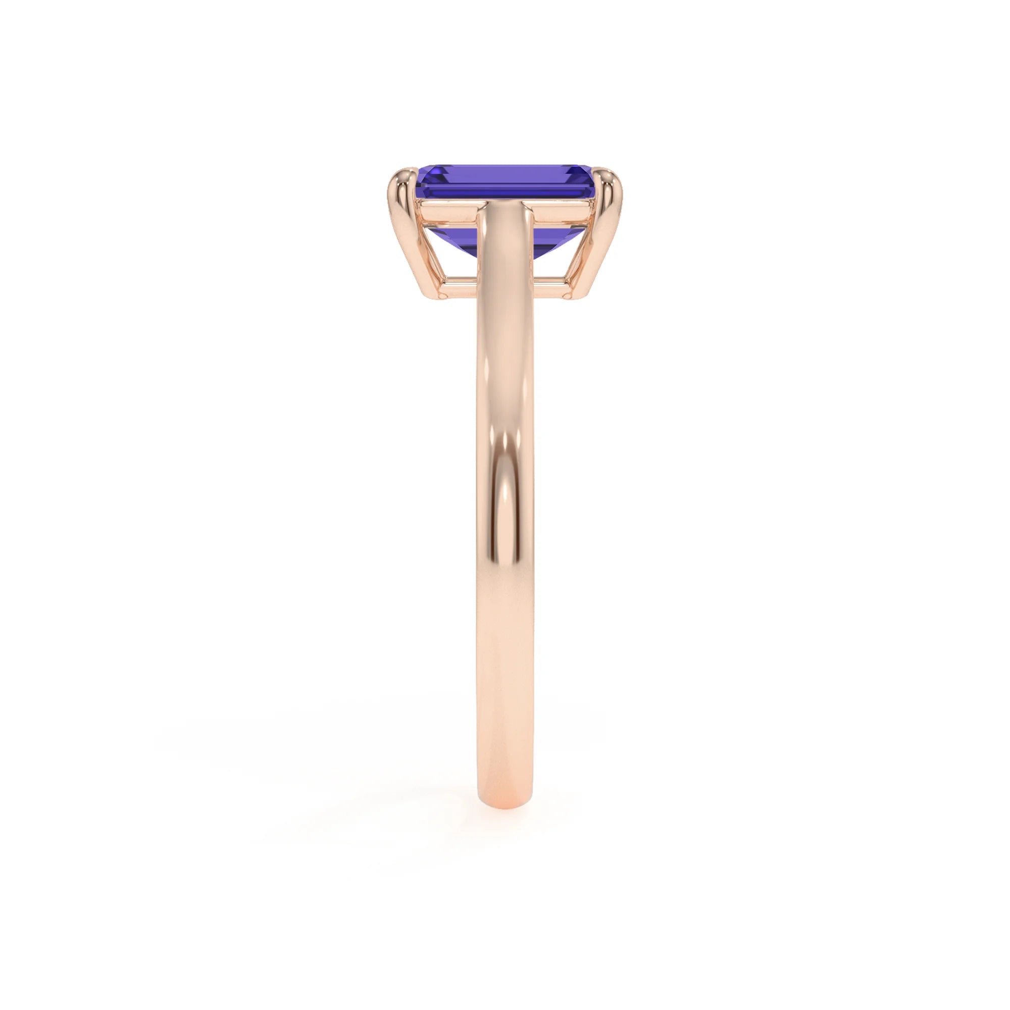 lab grown tanzanite emerald cut solitaire rings in rose gold 
