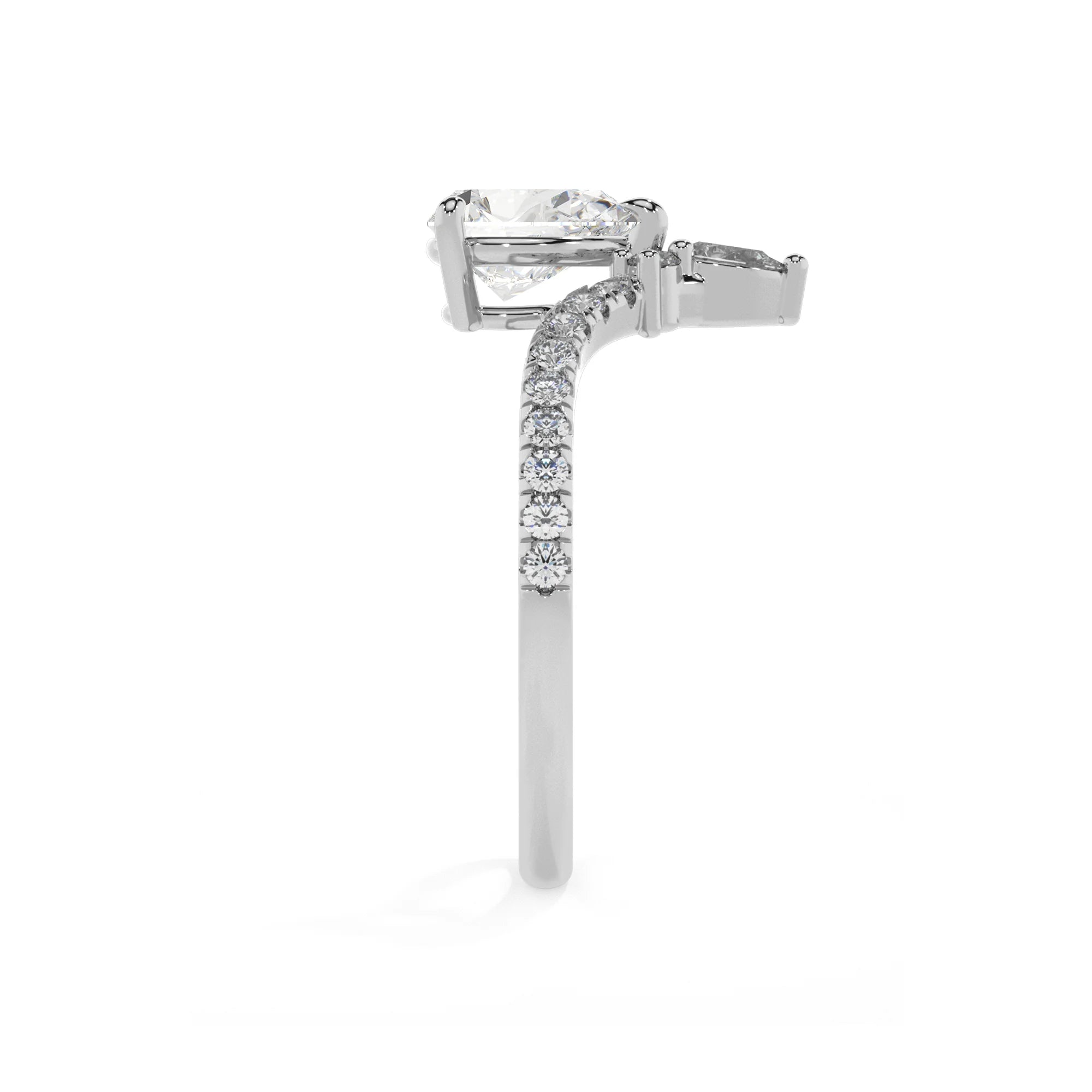 lab grown moissanite pear solitaire rings in white gold 