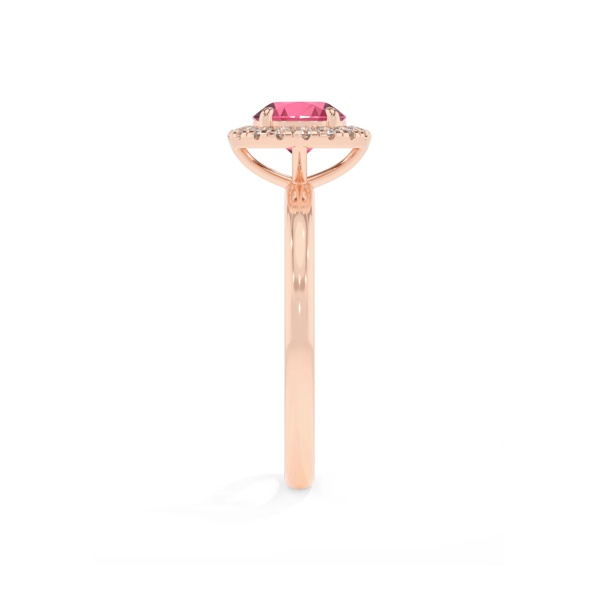 lab grown pink-tourmaline round solitaire rings in rose gold 