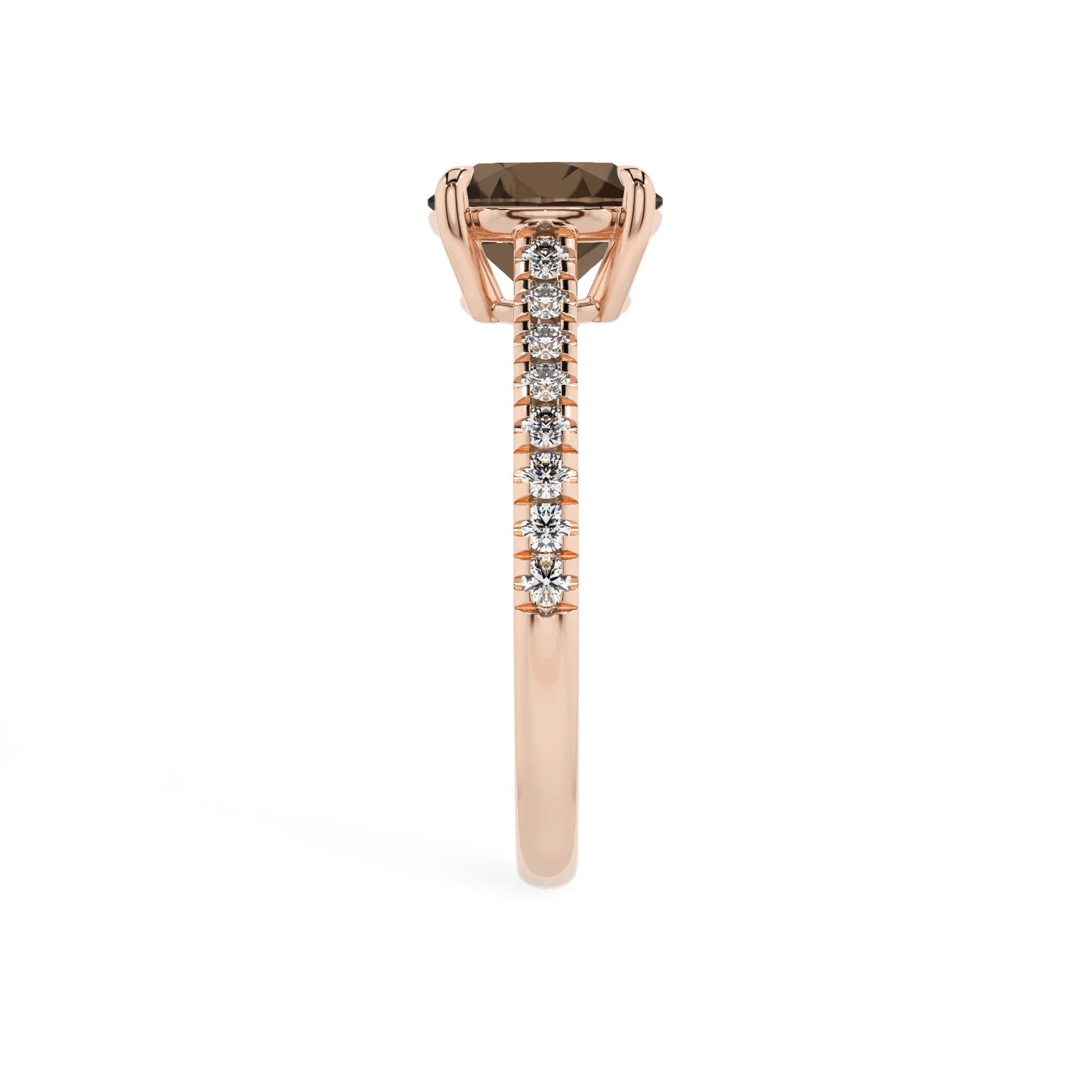 natural smoky-quartz round half eternity solitaire engagement rings in rose gold 